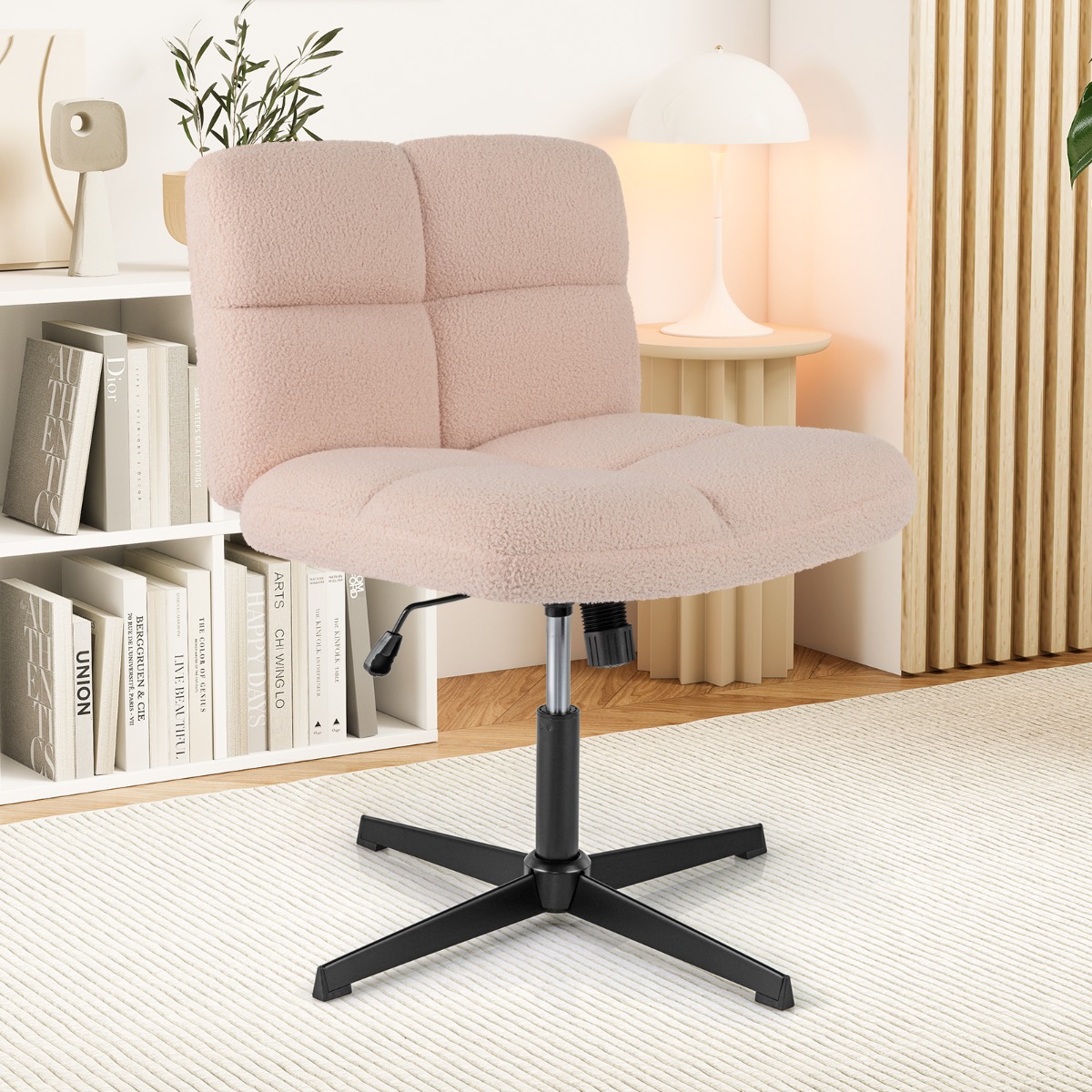 Schneidersitz Stuhl Drehstuhl ohne Armlehnen Schreibtischstuhl mit breiter Sitzfläche Rosa