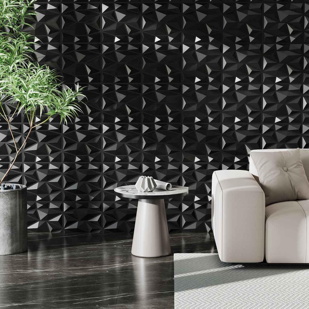 100 Stück 3D Wandpaneele Diamant 30 x 30 cm Wandverkleidung Wanddeko Schwarz 9m²