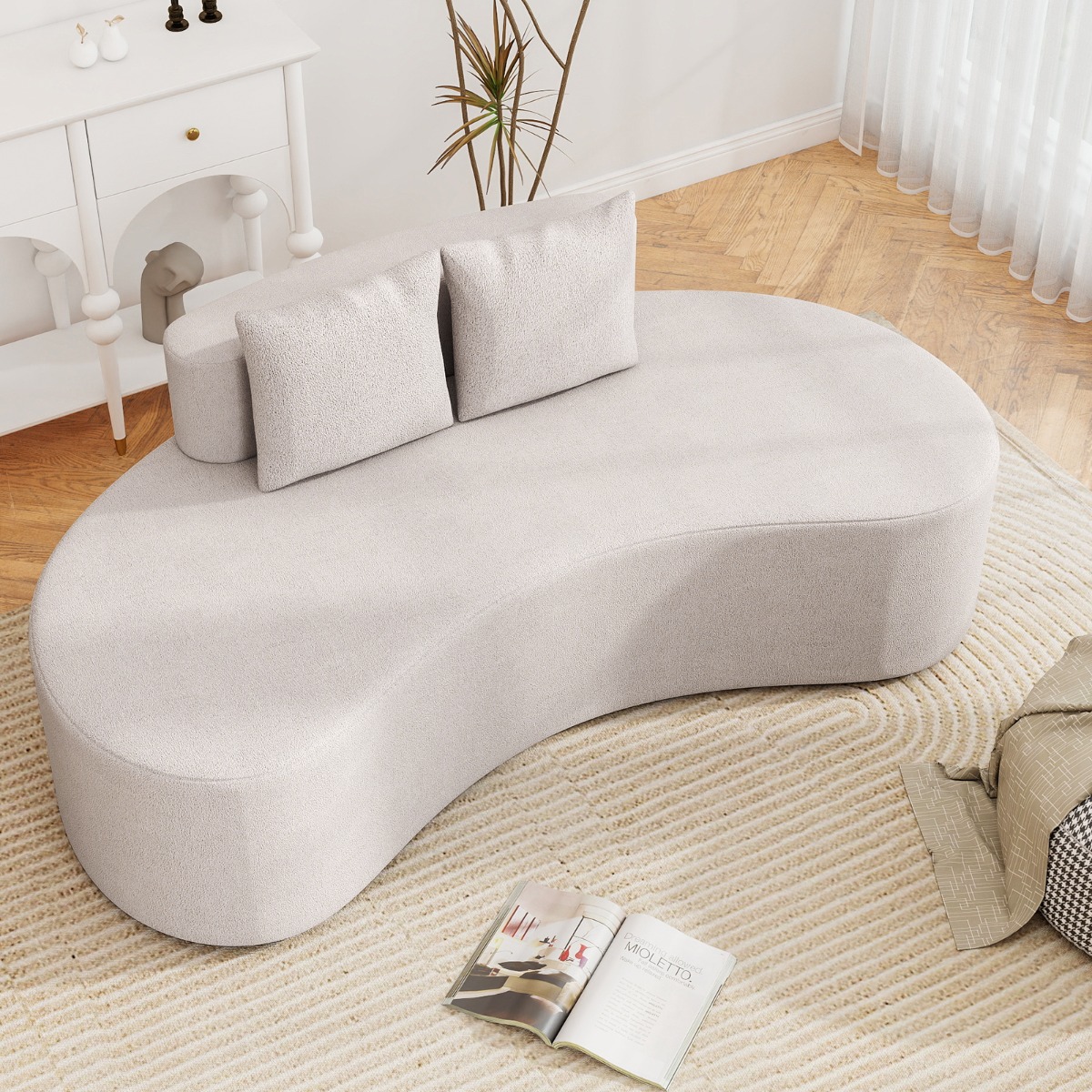 199 cm Sofa mit 2 Kissen & Niedriger Rückenlehne Gepolstertes Schlafsofa Couch Grau