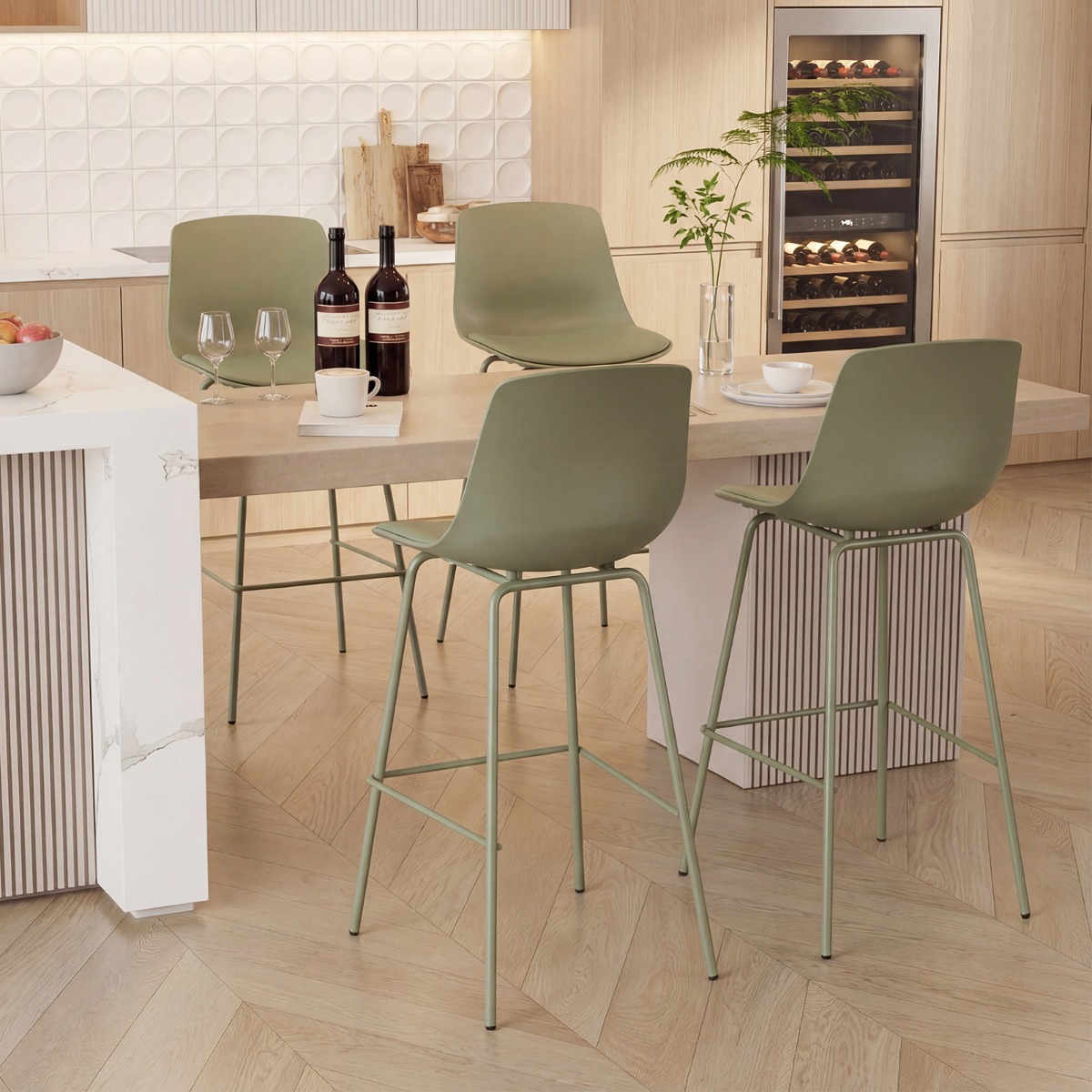 4er Set Barhocker mit Kunstleder Gepolsterter Sitzflächen & Rückenlehne Barstuhl Bistrohocker