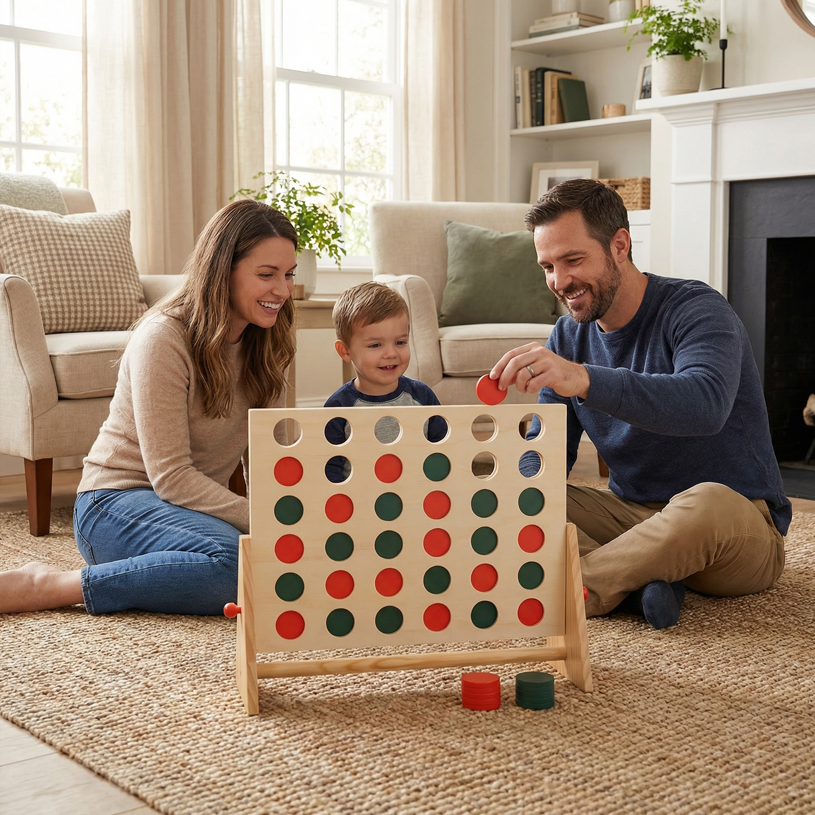 Vier Gewinnt aus Kiefernholz mit 42 Spielsteine Jumbo 4 Gewinnt Montessori Vier in Einer Reihe Spiel