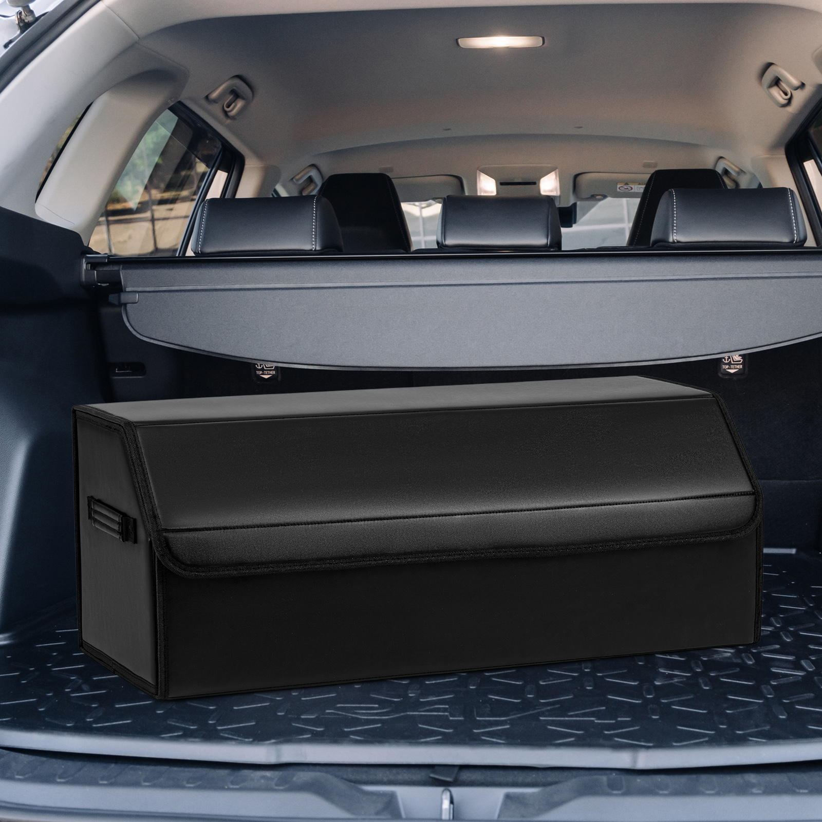 51L Faltbarer Auto-Kofferraum-Organizer aus Leder mit Deckel & Flexibler Trennwand Glatt