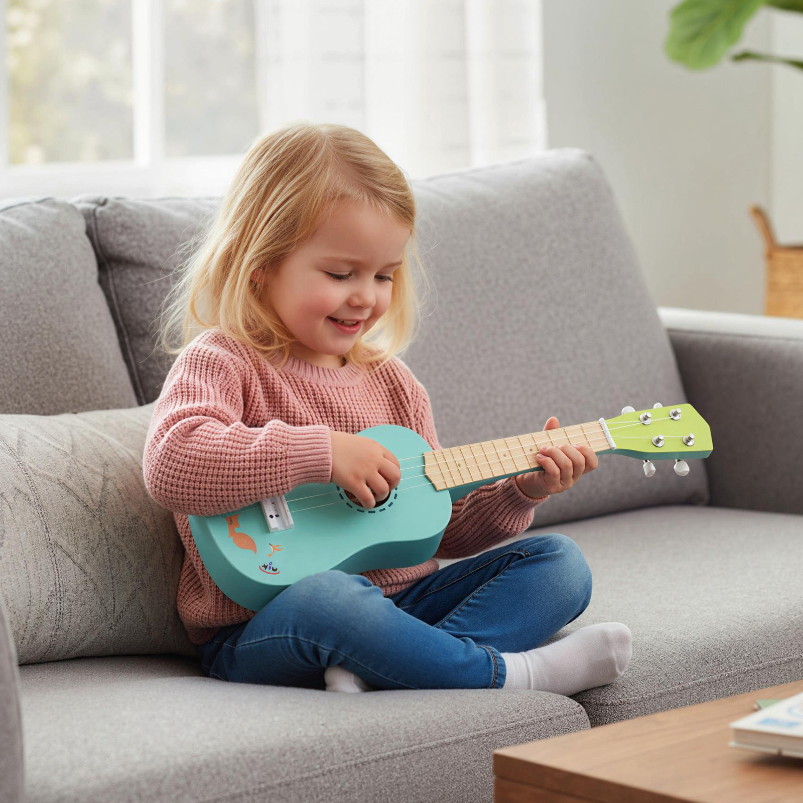 53 cm Ukulele Gitarre für Kinder 4-saitige Mini-Ukulele mit Bassholz-Korpus für Kinder ab 3 Jahren Hellblau