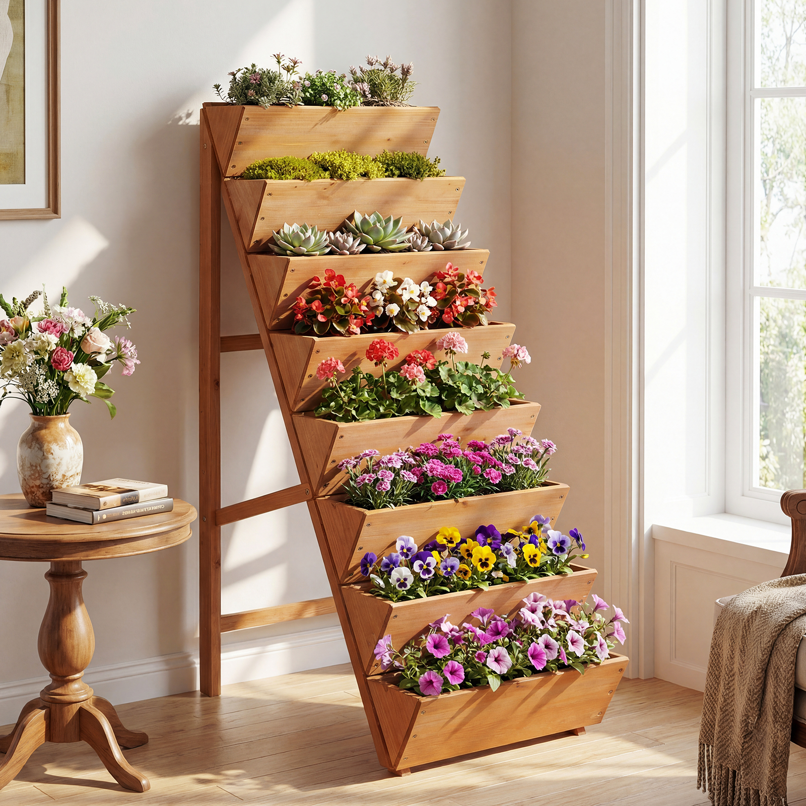Vertikales Hochbeet mit 8 Etagen aus Tannenholz Blumenbeet mit Pflanzkästen Blumentreppe Orange