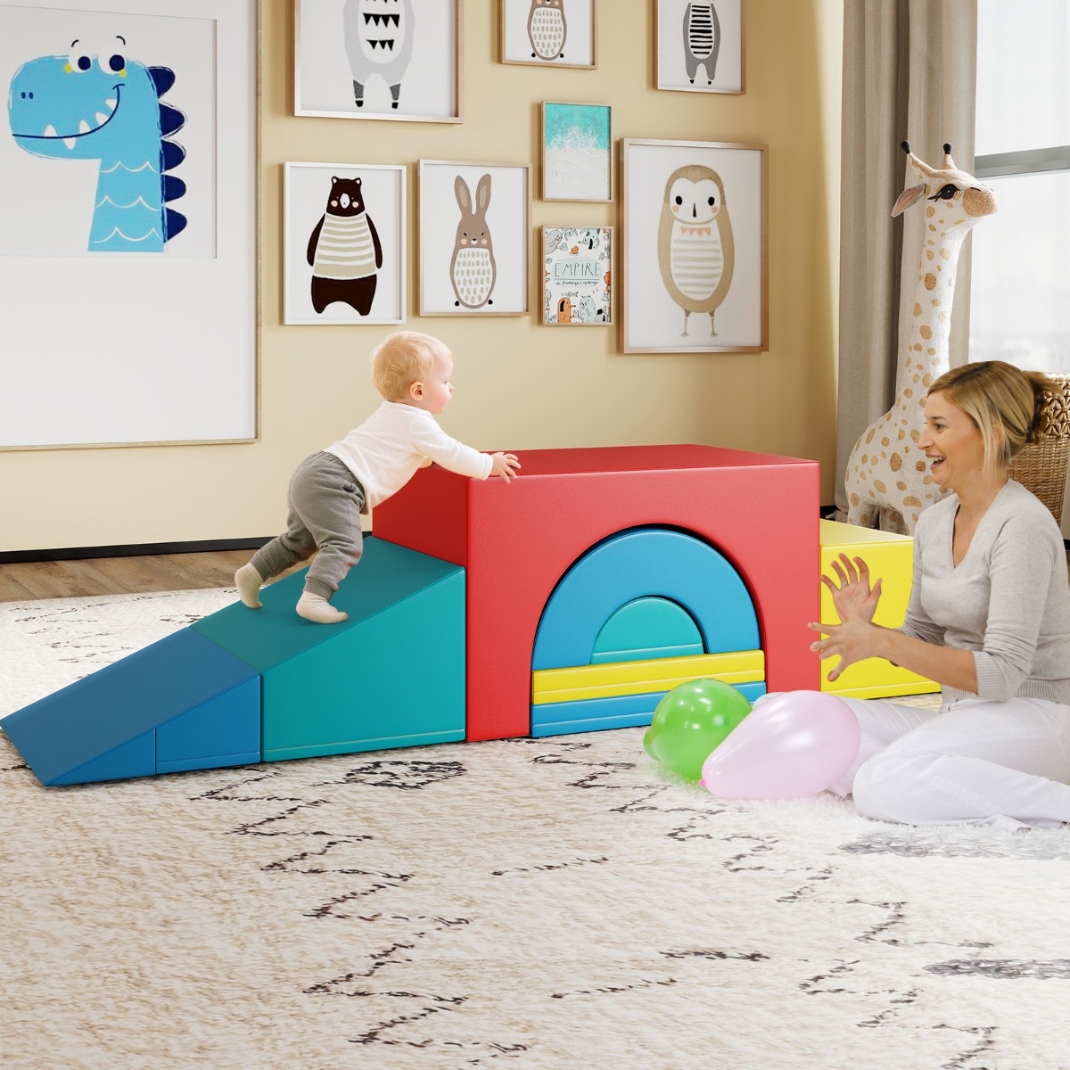 7 tlg. Kletterblock-Set aus Schaumstoff Weiches Spiel-Gym aus PU-Leder Kletterstruktur Mehrfarbig