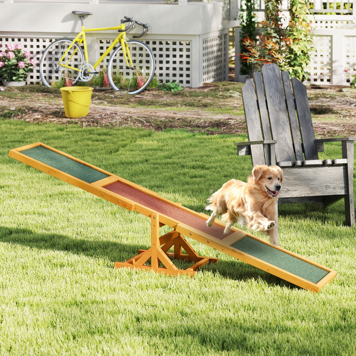 Holz-Hund Agility Wippe Hunde-Übungs- & Spielset Outdoor-Laufspielzeug Kletterplattform Gelb