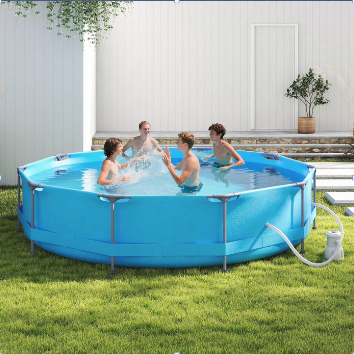 Aufstellpool 36 M x 76 CM Rund Außenrahmen mit Filterpumpe 6125 L Wasserkapazität Gartenpool für Erwachsene