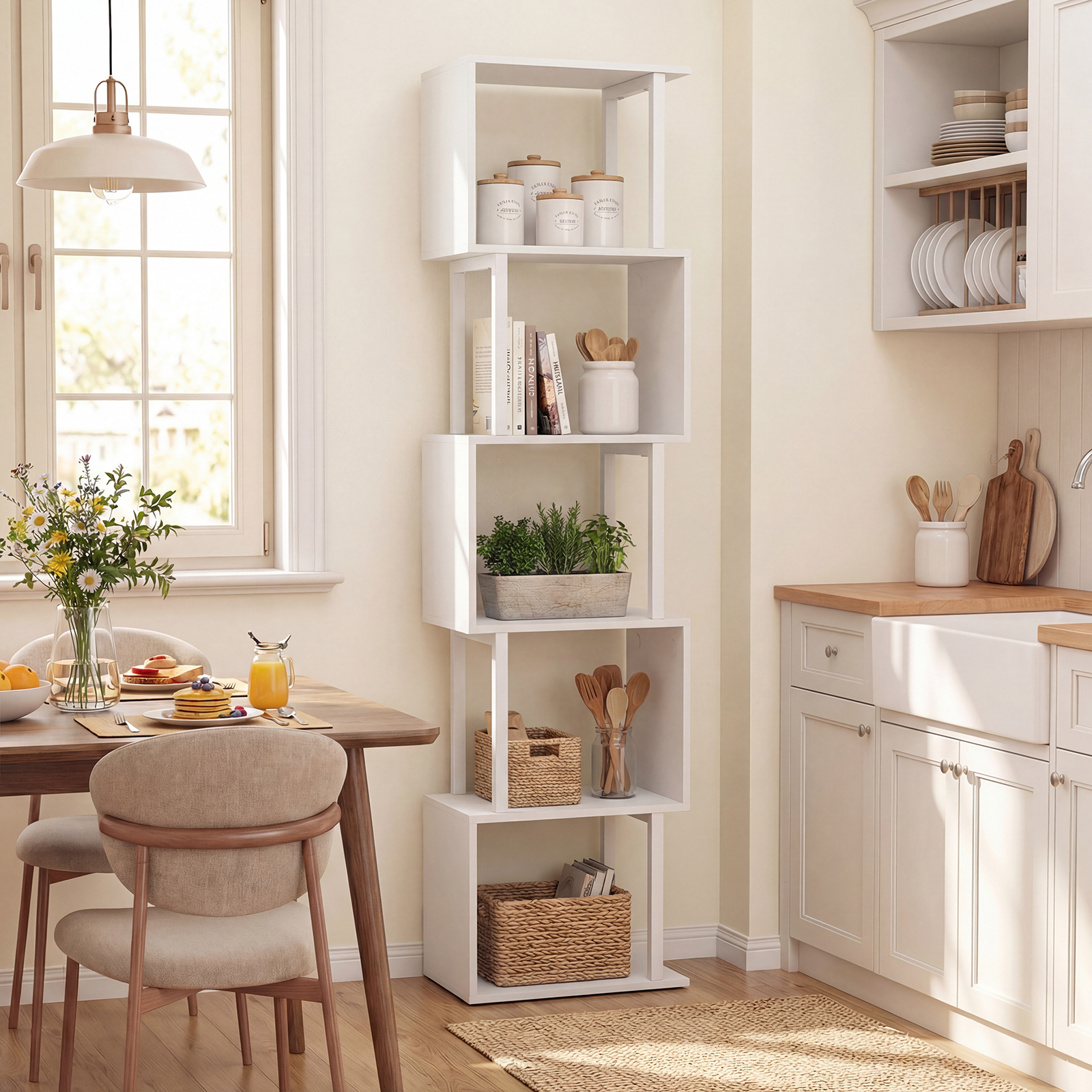 5-stöckiges Bücherregal mit Metallrahmen freistehend mit Kippschutz für Wohnzimmer und Büro Weiß