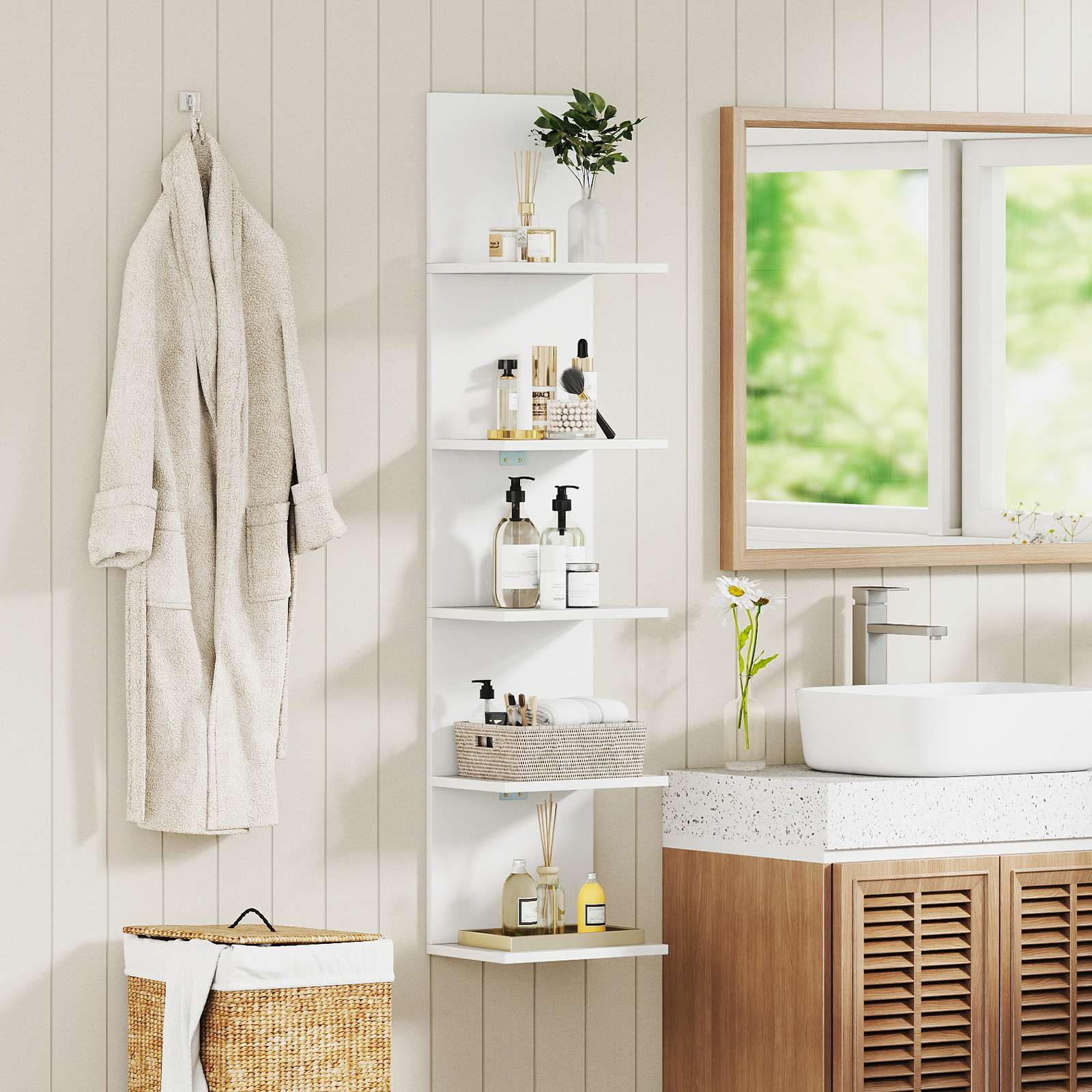 5 Stöckiges Wandregal Vertikal Hängeregal Schwebendes Displayregal Schweberegal Weiß