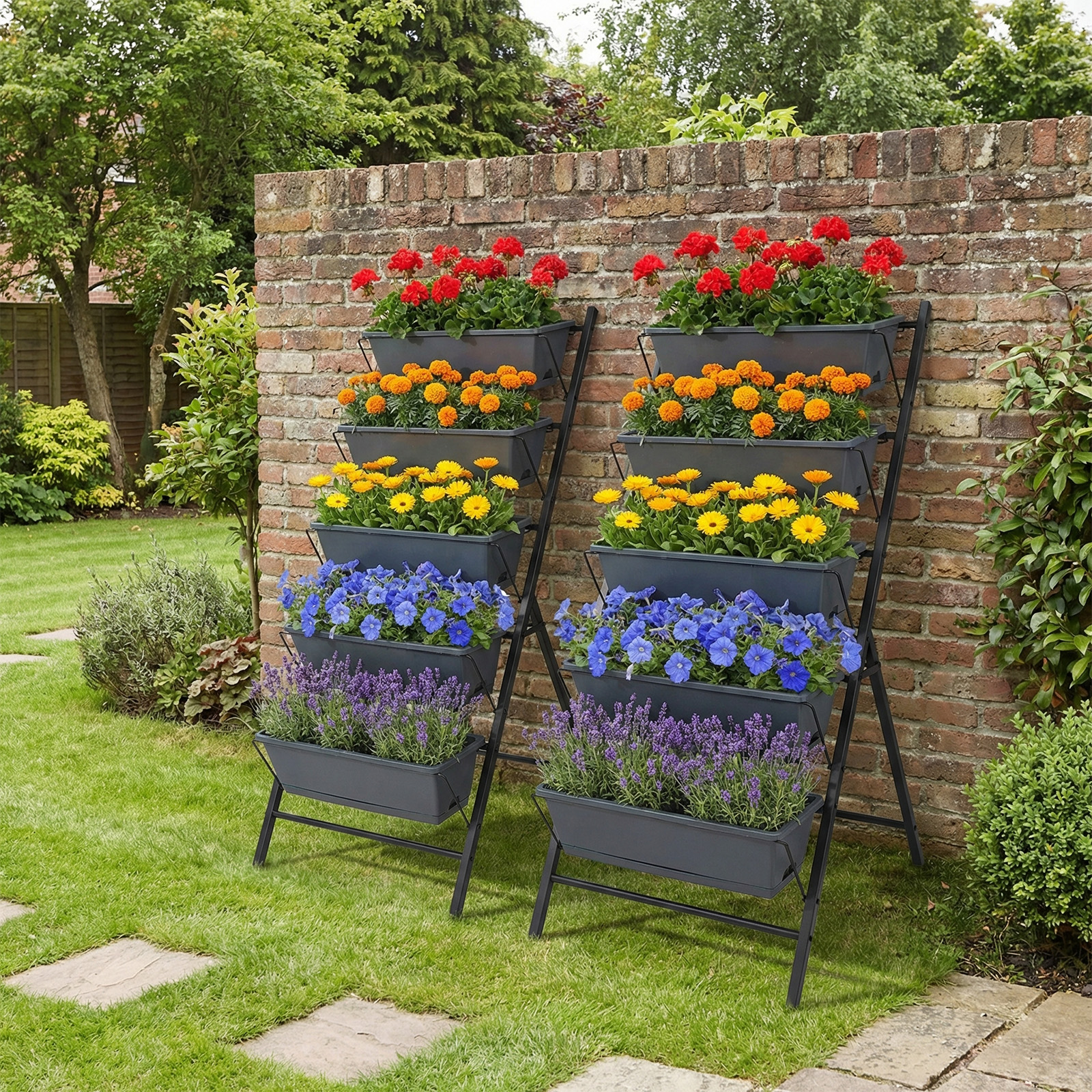 5-Stufiges Vertikale Hochbeet Pflanzenbeet mit 5 Herausnehmbaren Blumenkästen Schwarz