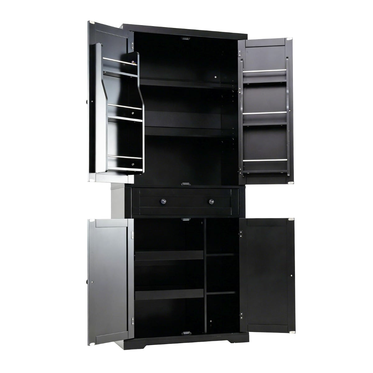 Küchenschrank mit 4 Verstellbaren Einlegeböden & Großer Schublade & 4 Türen Buffetschrank Schwarz