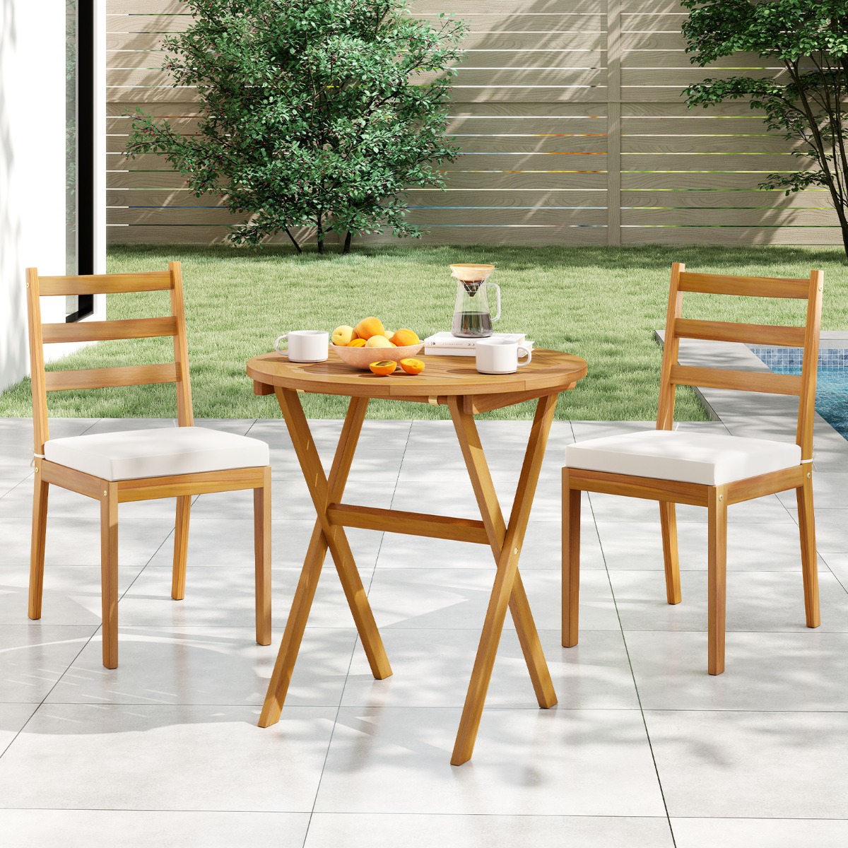 Klappbarer Gartentisch Wetterfester Holztisch Klapptisch aus Akazienholz Runder Esstisch Ø67 cm