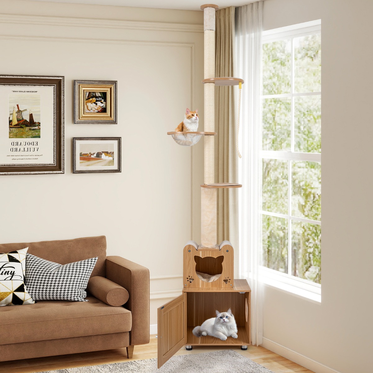 Deckenhoch Kratzbaum mit Katzenhaus Katzenbaum von Boden bis Decke Kletterbaum