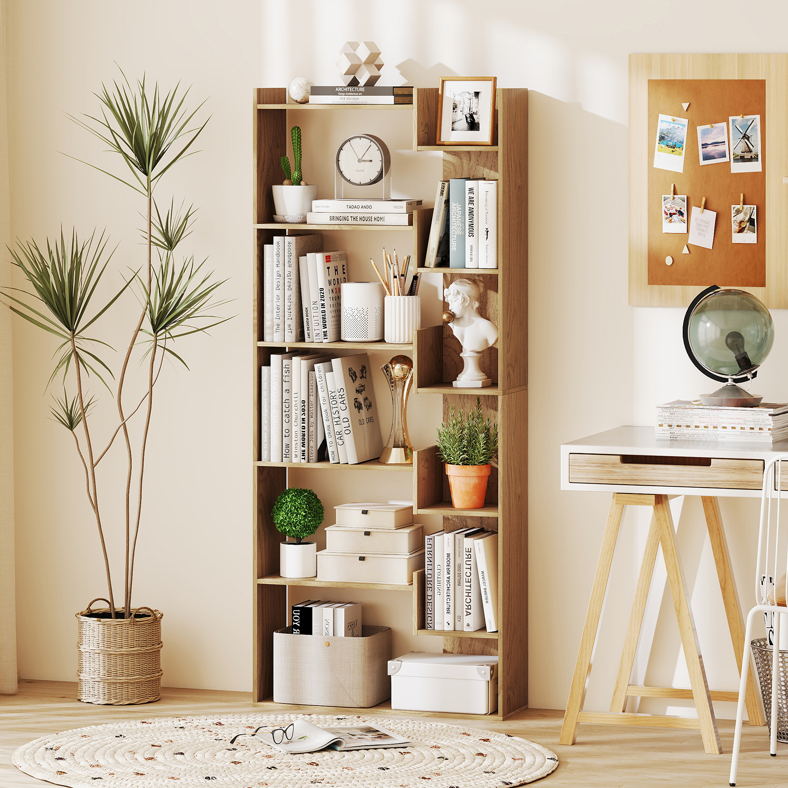 6-stöckiges Bücherregal Holzregal Standregal Dekoratives Aufbewahrungsregal 69 x 22 x 163 cm