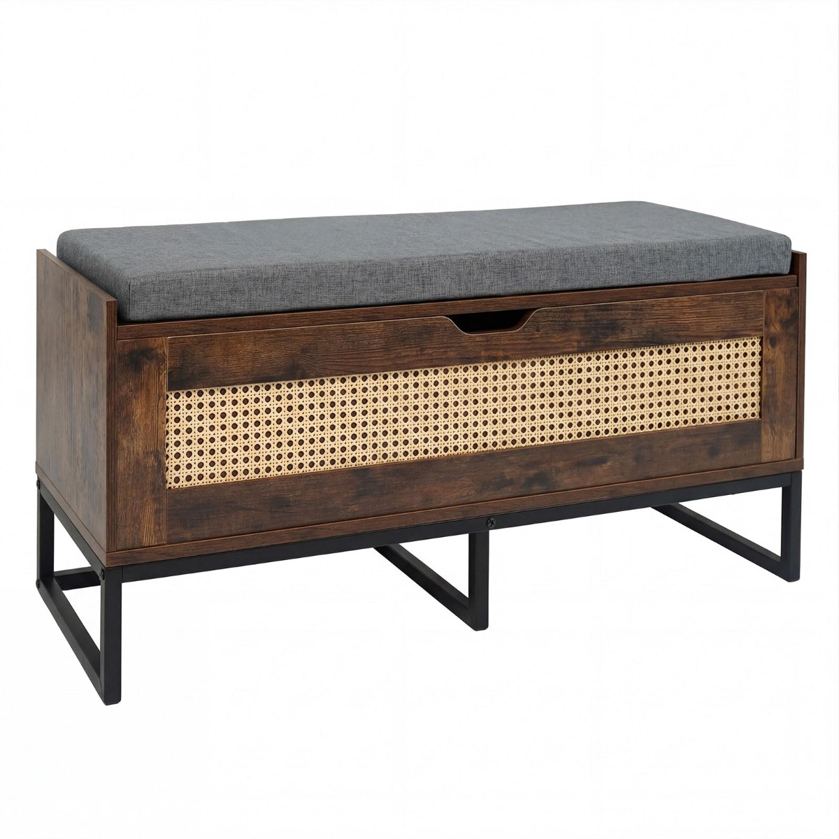 Rattan Schuhschrank geflochtener Schuhbank mit gepolsterter Sitzfläche Rustikales Braun