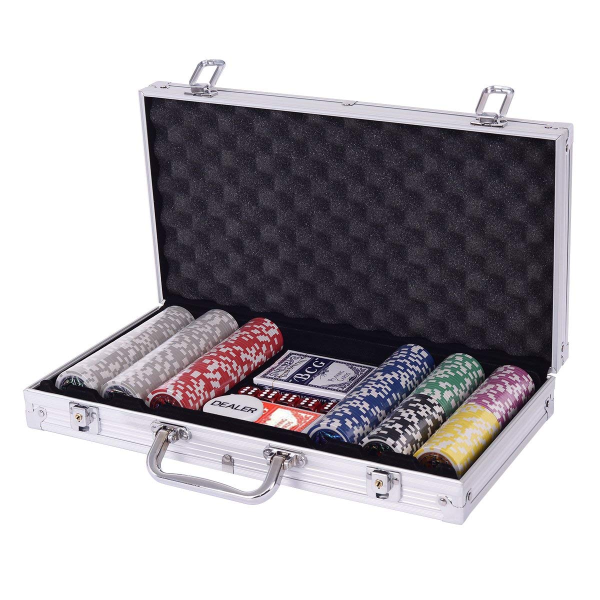 Pokerset Pokerkoffer 300 Laser-Chips Alukoffer inkl. Komplettset-silber