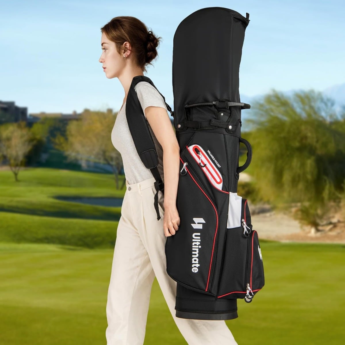 Golfbag Leichtes Golf Cart Bag mit 14 er Unterteilung Wasserabweisende Golftasche Schwarz