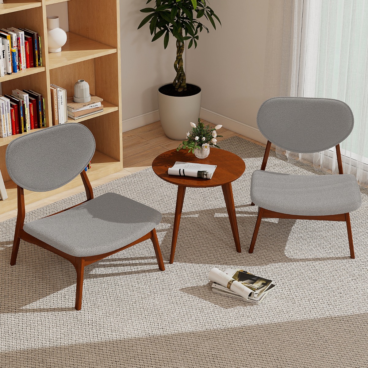 3 tlg. Sessel mit Beistelltisch Gepolstertes Loungesessel Set Kleiner Tisch mit 2 Stühlen Hellgrau