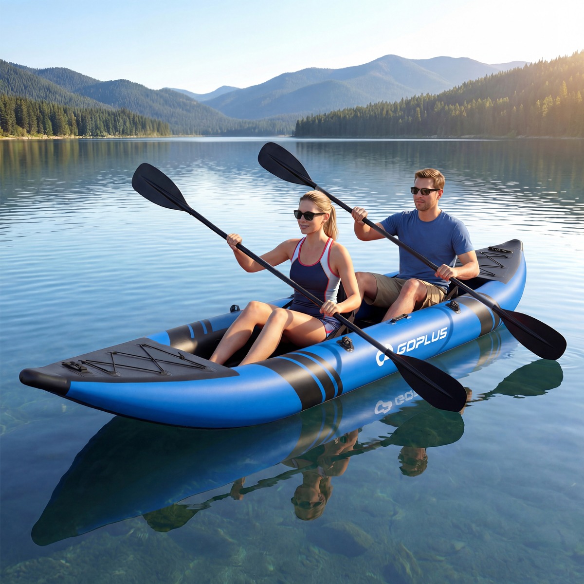 Aufblasbares Kajak-Set mit Aluminiumrudern & Gepolstertem Eva-Sitz Aufblasbares Kanu Blau