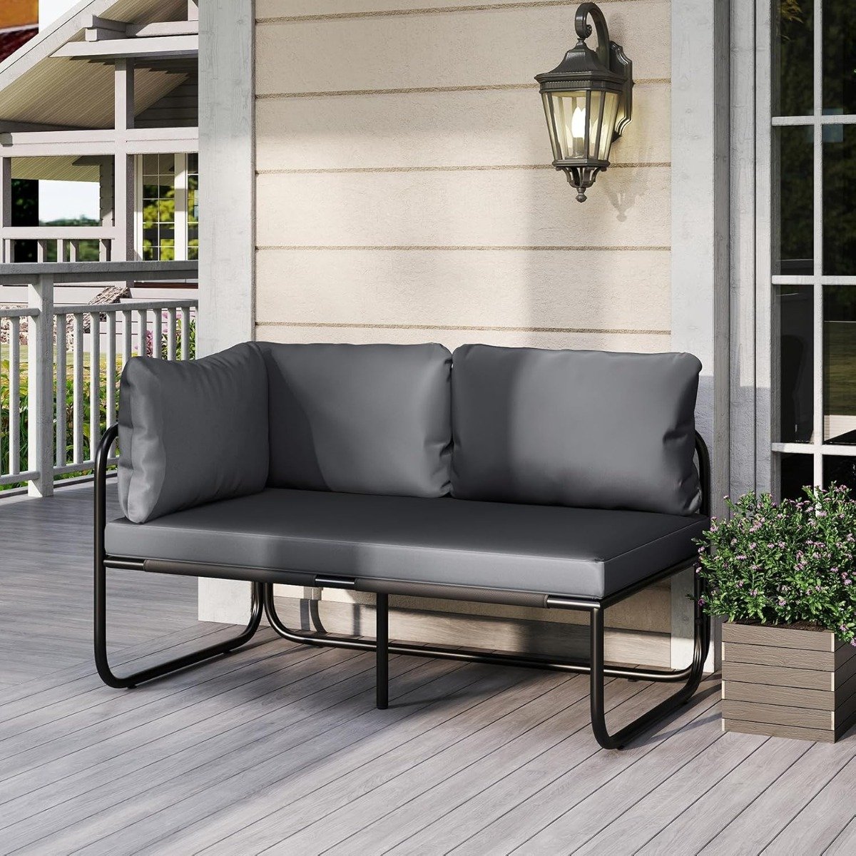 Garten Lounge Sofa Lounge Möbel Outdoor Gartensofa mit Kissen 2-Sitzer Gartenlounge Gartenmöbel Grau