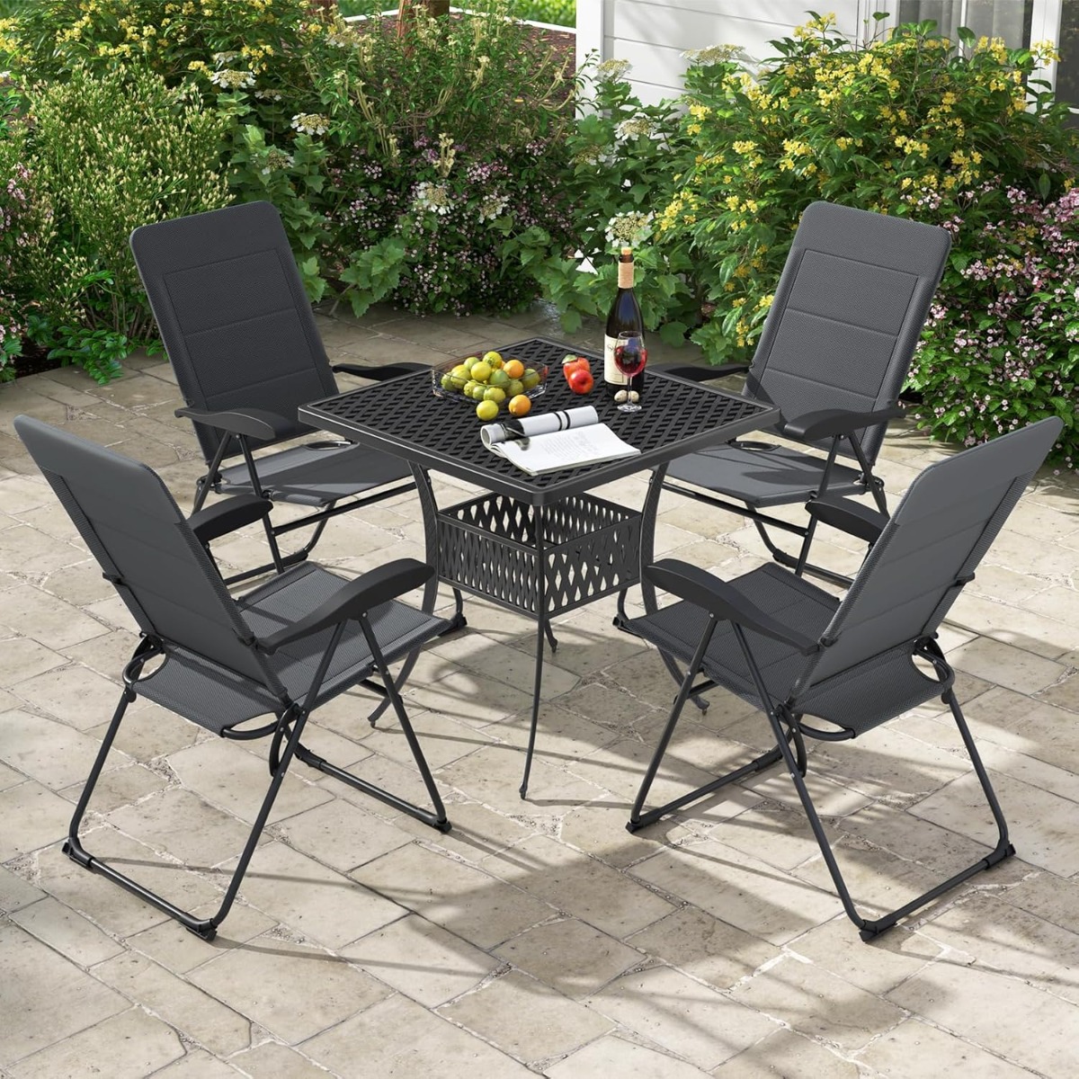 2er Set Gartenstühle mit 7-fach Verstellbarer Rückenlehne Klappstühle Balkonstühle Grau