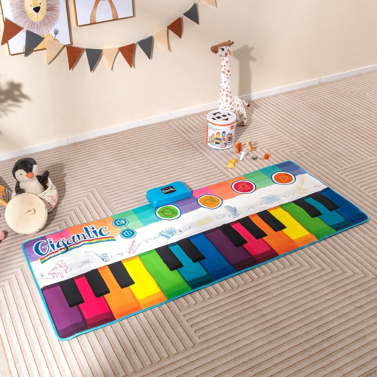 Musikmatte Kinder Klaviermatte mit 8 Musikinstrumente Keyboard Tanzmatte mit Aufnahme & Wiedergabefunktion 181 x 73 cm