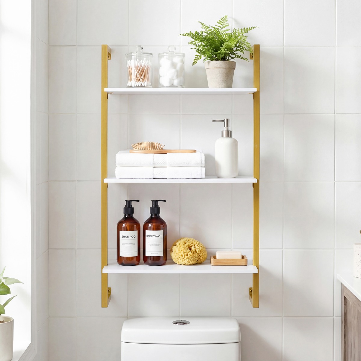 3 Stufiges Wandregal mit Metallrahmen Schwebendes Küchenregal Lagerregal Weiß