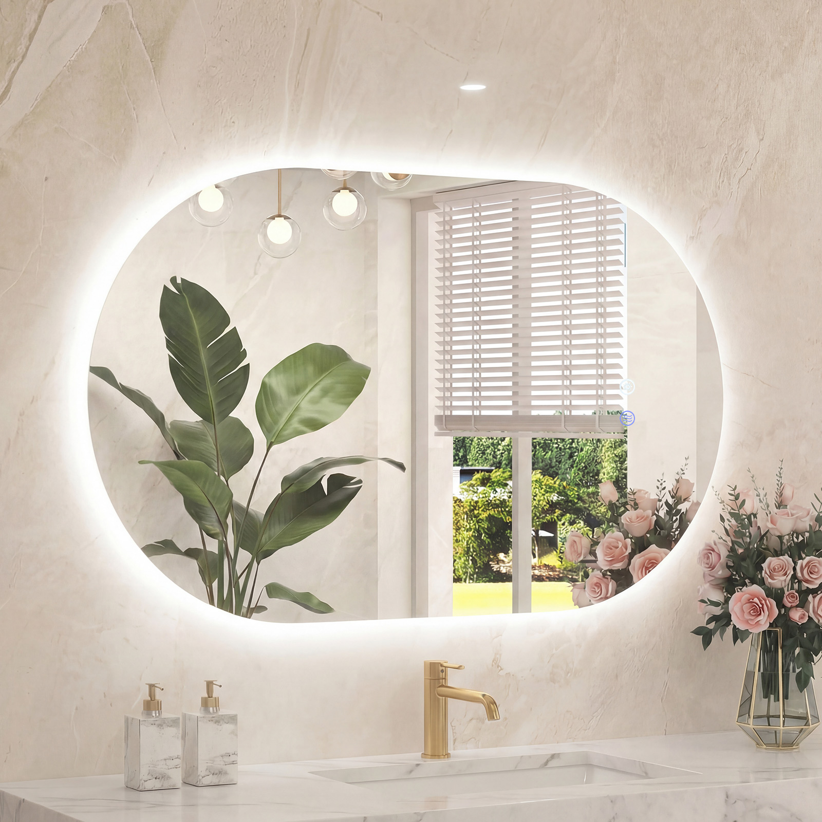 90 x 55 cm beleuchteter Spiegel für Badezimmerwand hinterleuchteter sicherer Spiegel Silber