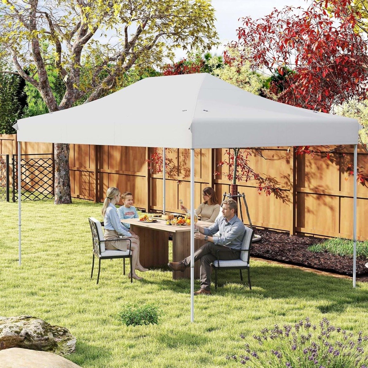 3 x 4,5 m Faltpavillon mit Rollentasche & 4 Seilen Höhenverstellbarer Pop Up Pavillon Gartenpavillon Beige
