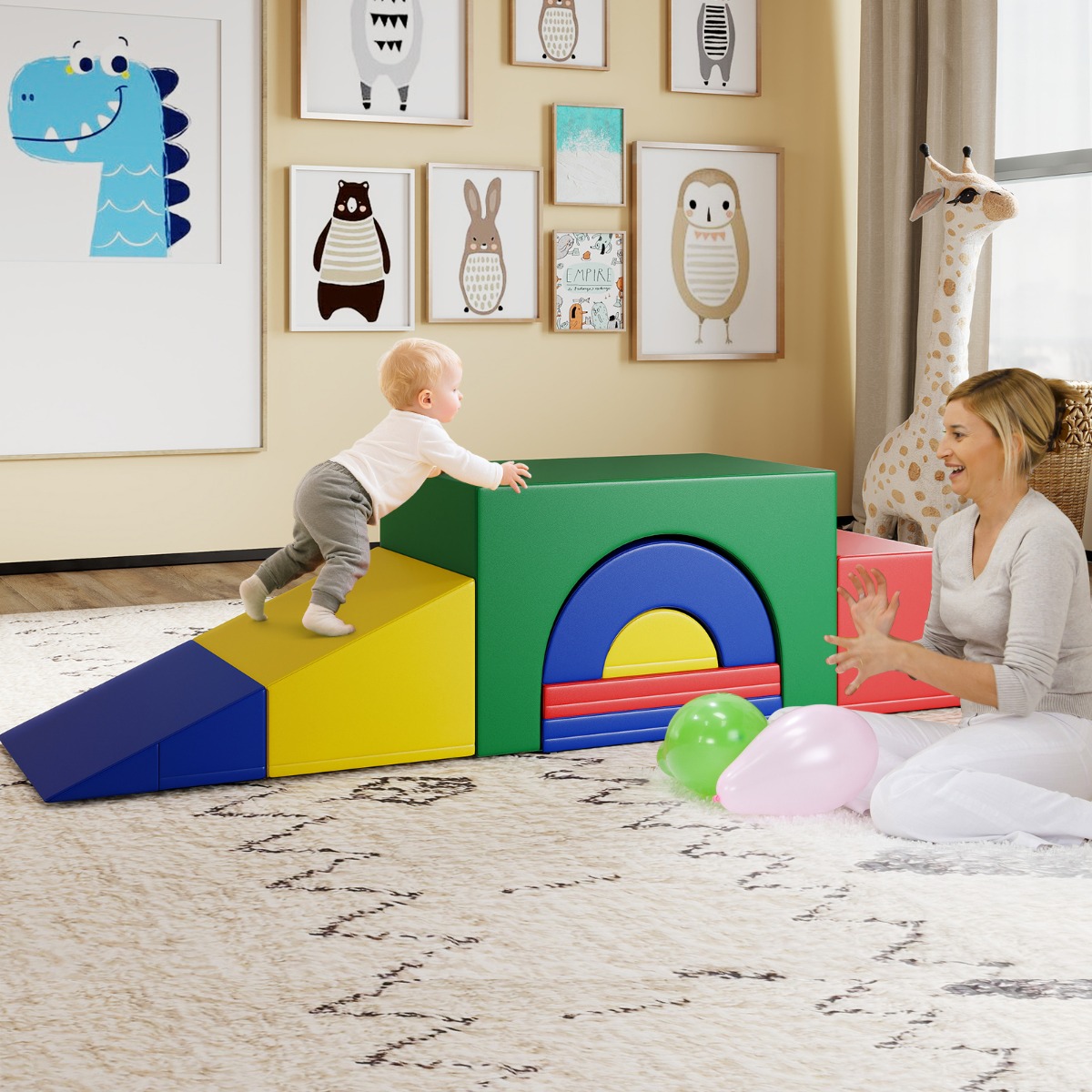 7 tlg. Kletterblock-Set aus Schaumstoff Weiches Spiel-Gym aus PU-Leder Kletterstruktur Bunt