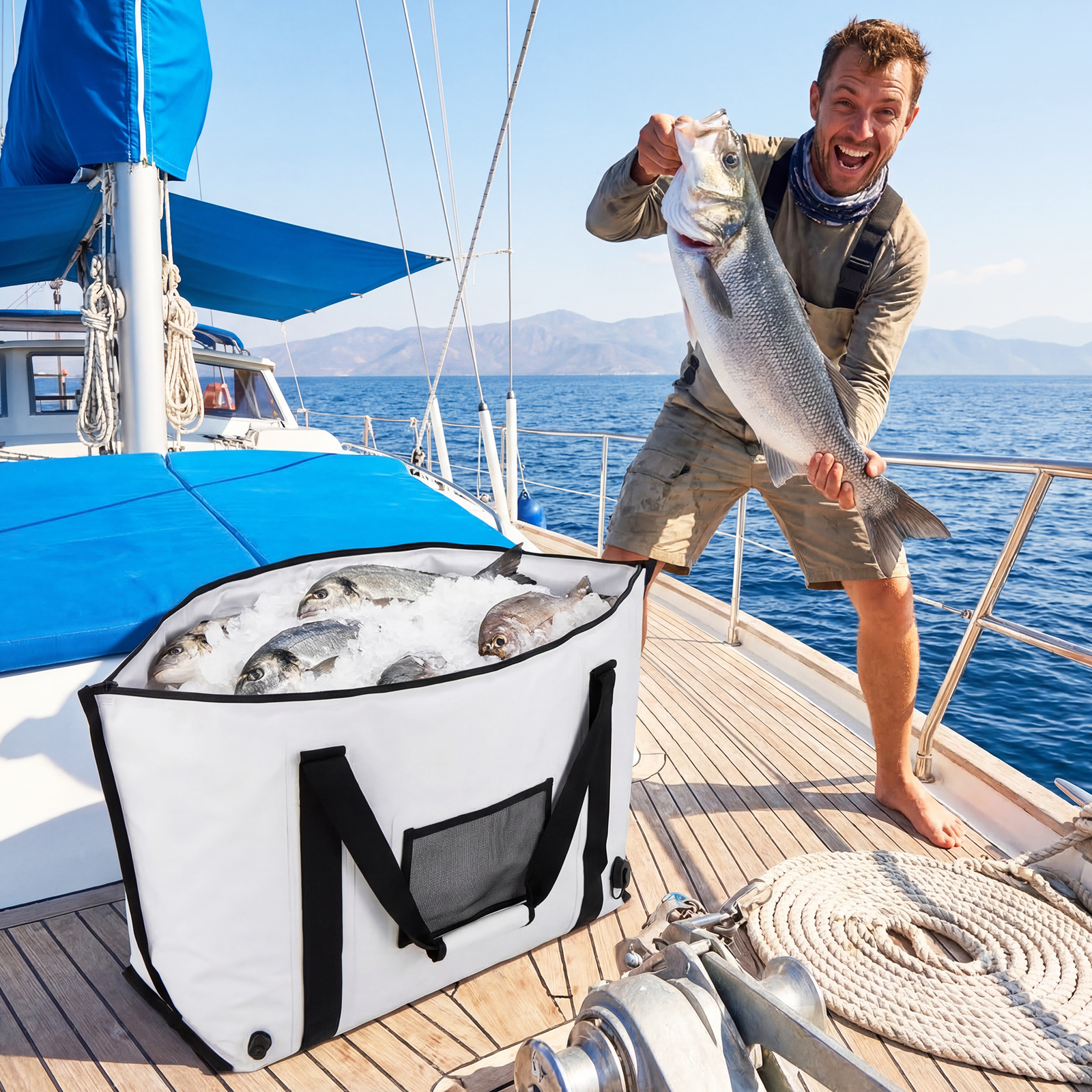Isolierte Fisch-Kühltasche für Gefangene Fisch-Tötungstasche Angeltaschen 98 x 46 x 50 cm