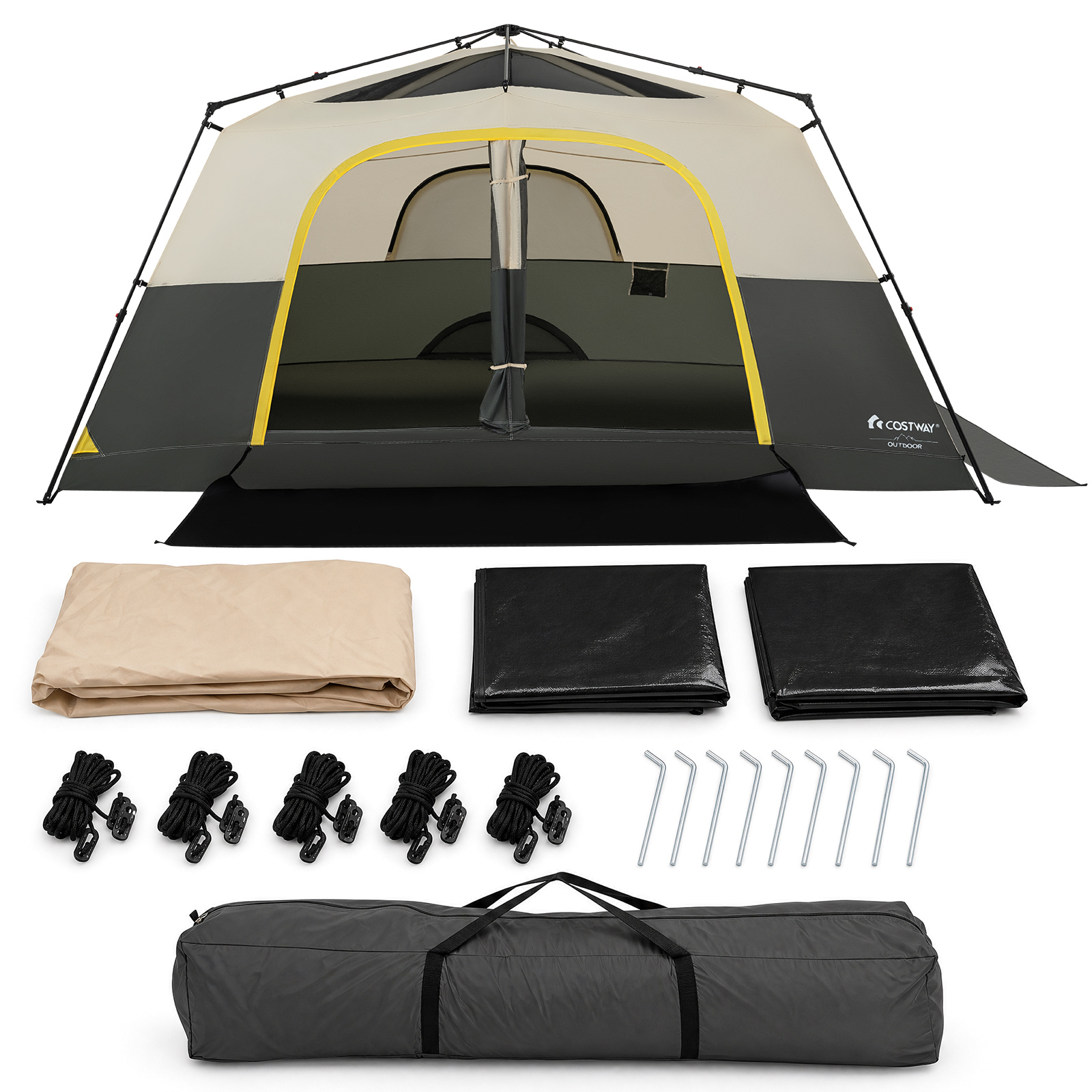 Campingzelt für 10 Personen Familienzelt mit Belüftung Regenschutz & Tragetasche 399 x 267 x 201 cm Beige