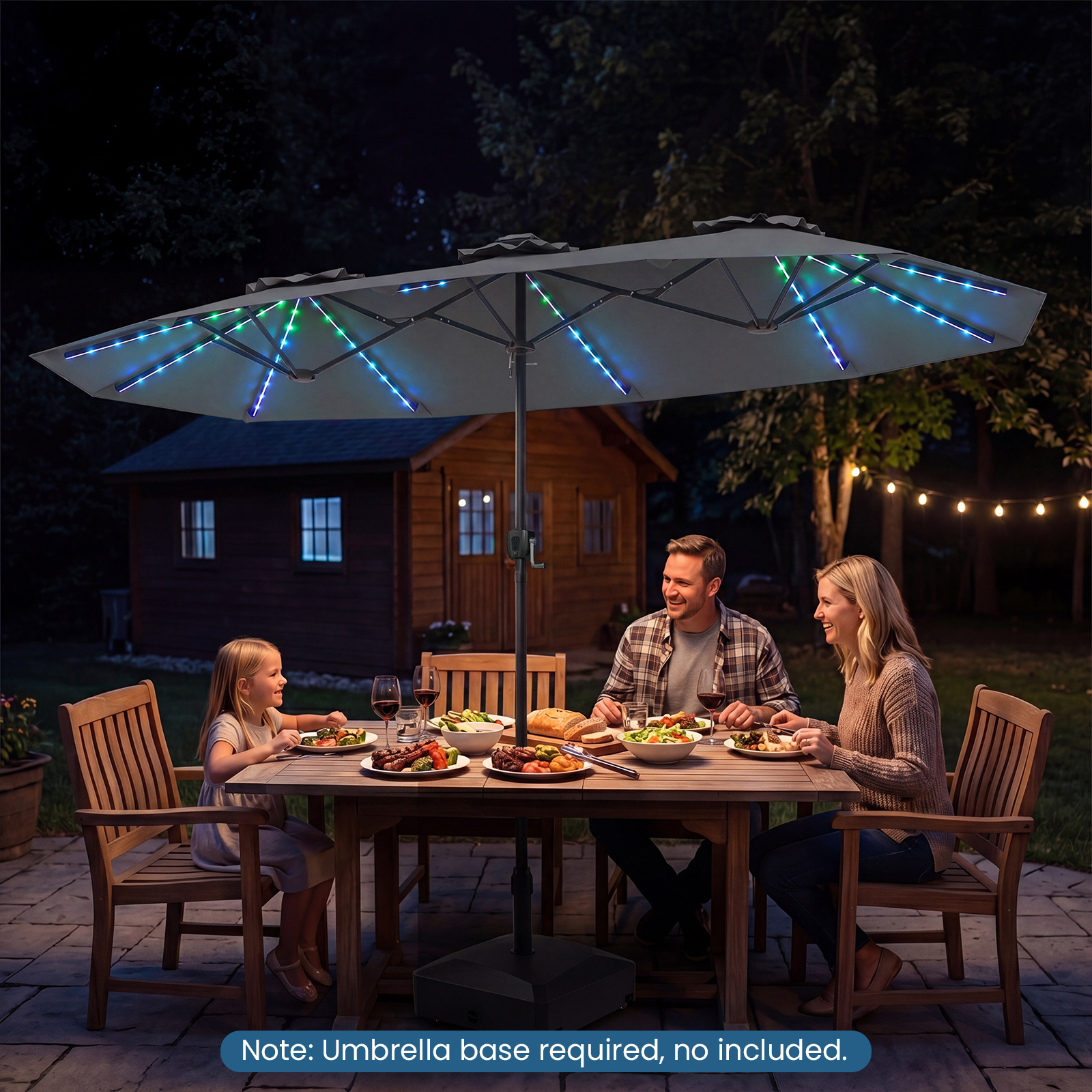 Doppelsonnenschirm 400 x 210 cm Sonnenschirm mit LED-Beleuchtung Rechteckiger Gartenschirm Grau