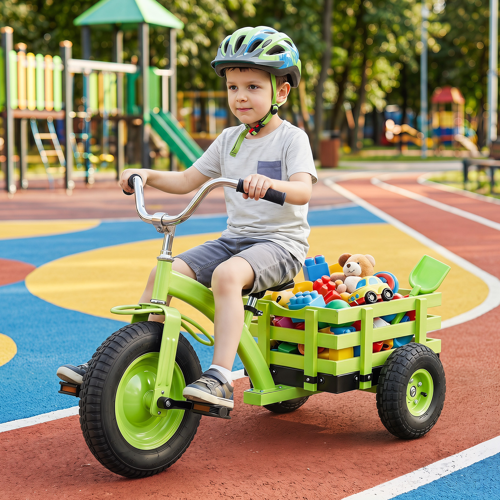 Dreirad Kinderfahrrad bis 91 kg Belastbar mit Verstellbarem Sitz & Lenker für Kinder ab 3 Jahren Grün