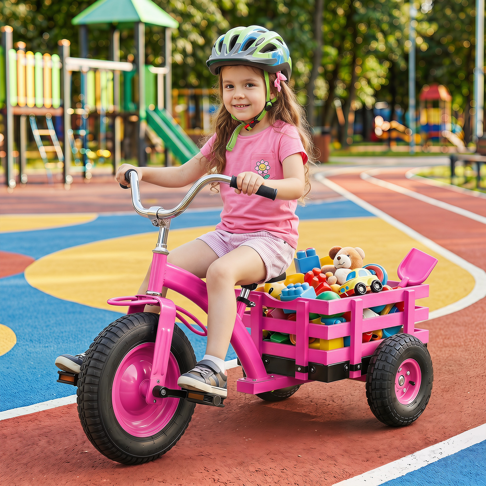 Dreirad Kinderfahrrad bis 91 kg Belastbar mit Verstellbarem Sitz & Lenker für Kinder ab 3 Jahren Rosa