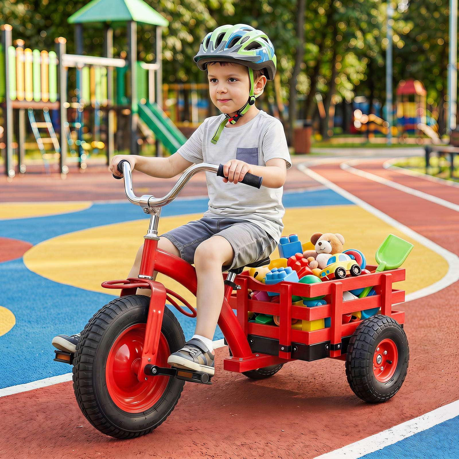 Dreirad Kinderfahrrad bis 91 kg Belastbar mit Verstellbarem Sitz & Lenker für Kinder ab 3 Jahren Rot