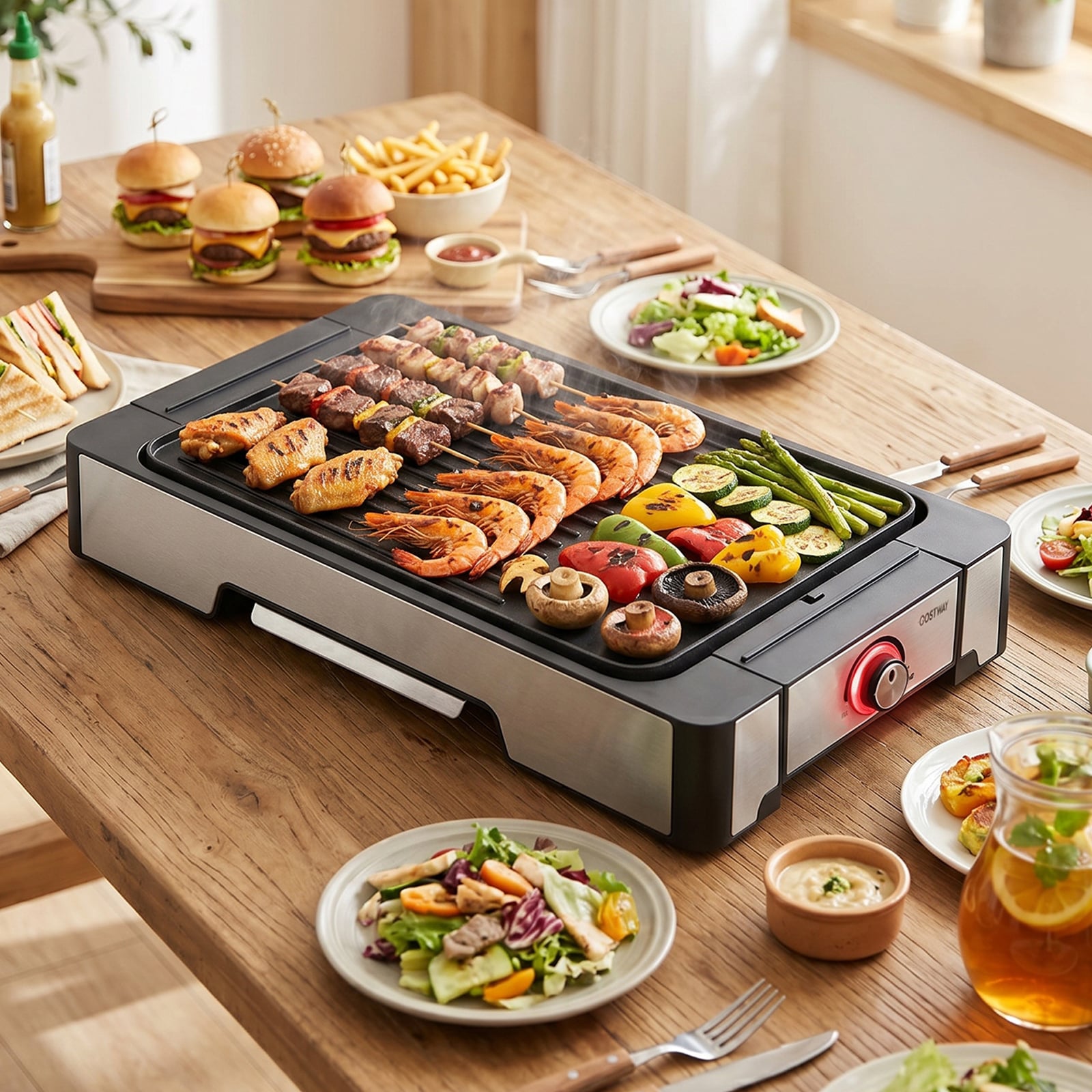 Elektrogrill 2300W Tischgrill mit Stufenlosem Temperaturregler & Fettauffangschale 53 x 31 cm