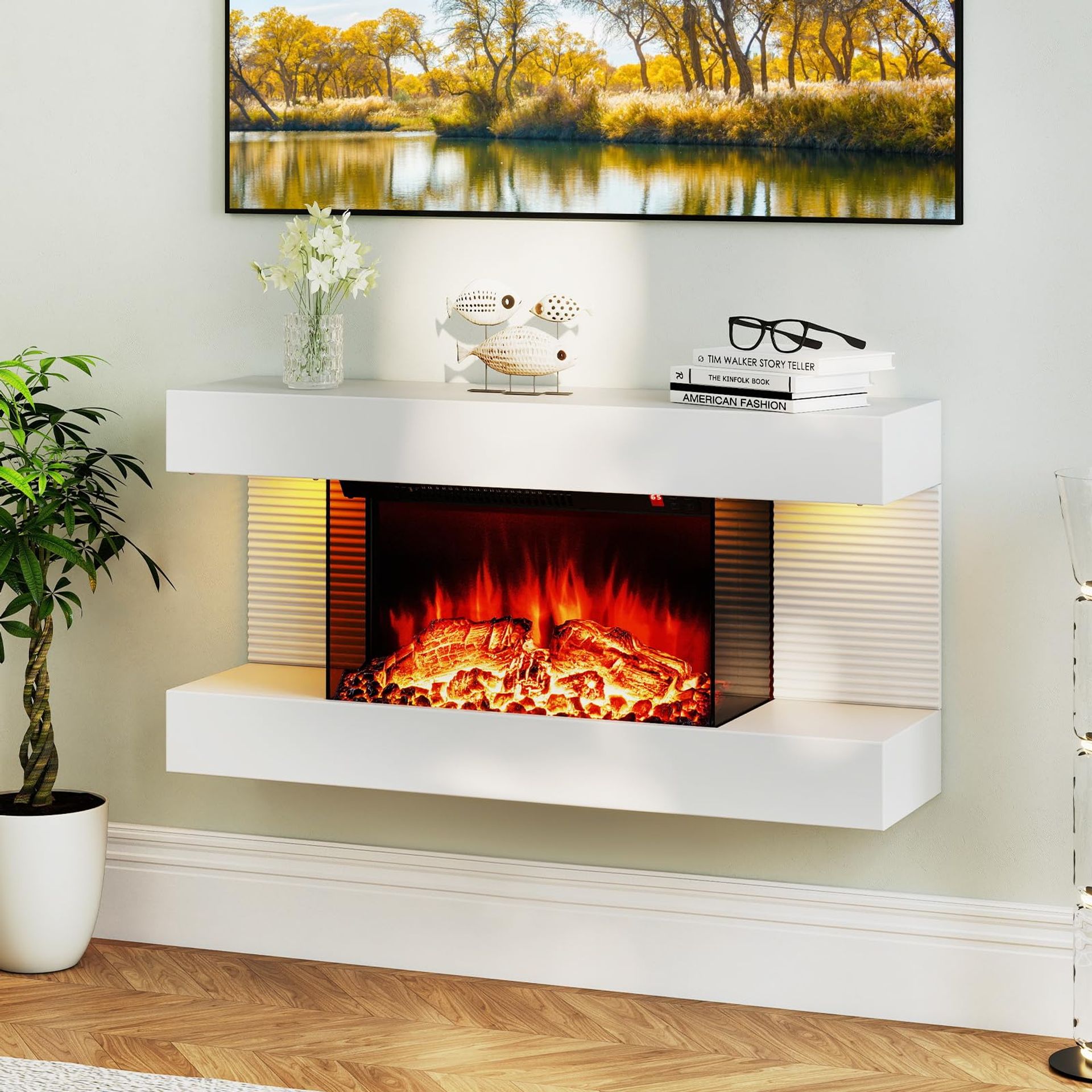 Elektrokamin mit Heizung 18℃-28℃ Deko Kamin 1500W mit LED-Seitenlichtern & Überhitzungsschutz 32'