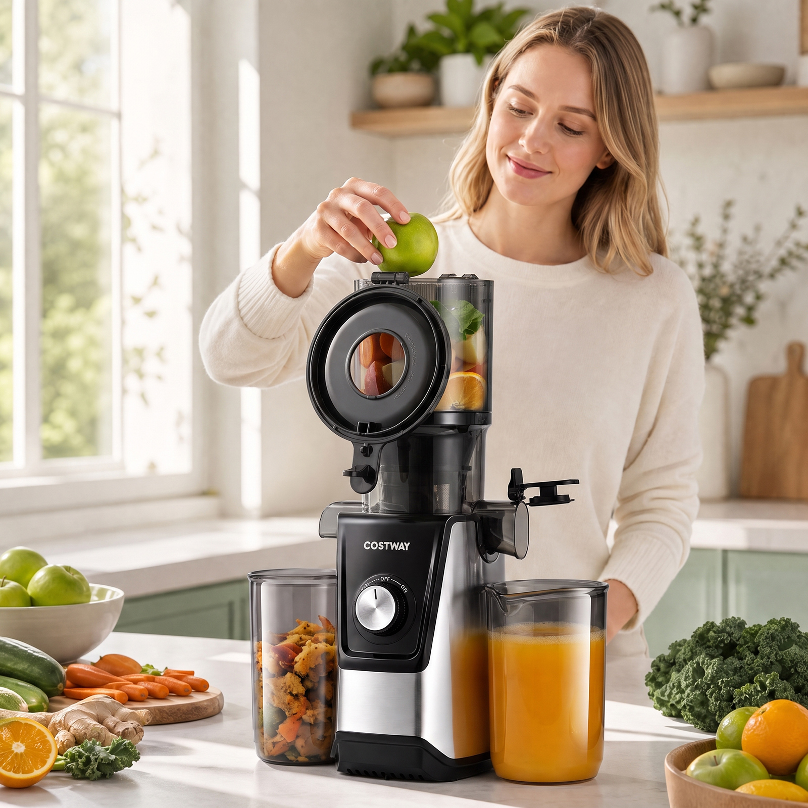 Entsafter mit 110cm Einfüllschacht für Ganze Obst & Gemüse 160 W mit Umkehrfunktion Schwarz
