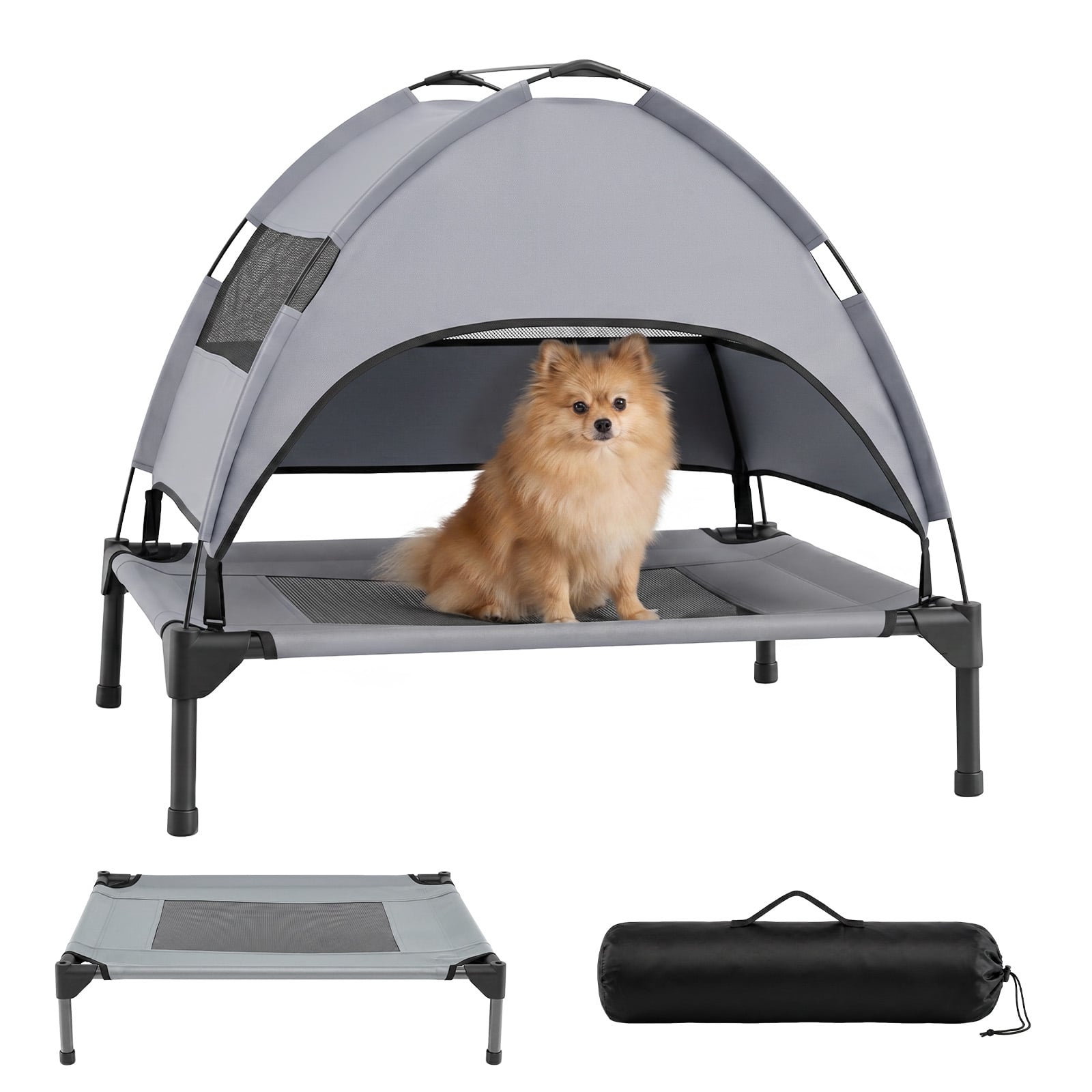 Erhöhtes Hundebett mit Baldachin Wetterfeste Hundeliege mit Abnehmbare Sonnendach 78,5 x 63 x 70 cm
