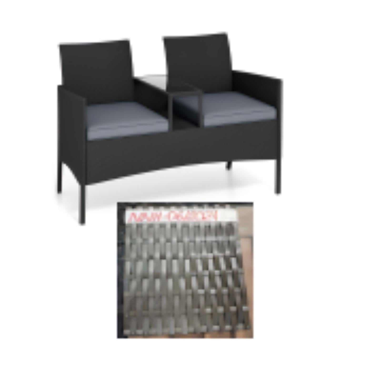 Gartenbank mit Tisch 2-Sitzer Polyrattan Sitzgruppe Sitzbank Gartenmöbel Terrassenmöbel Grau