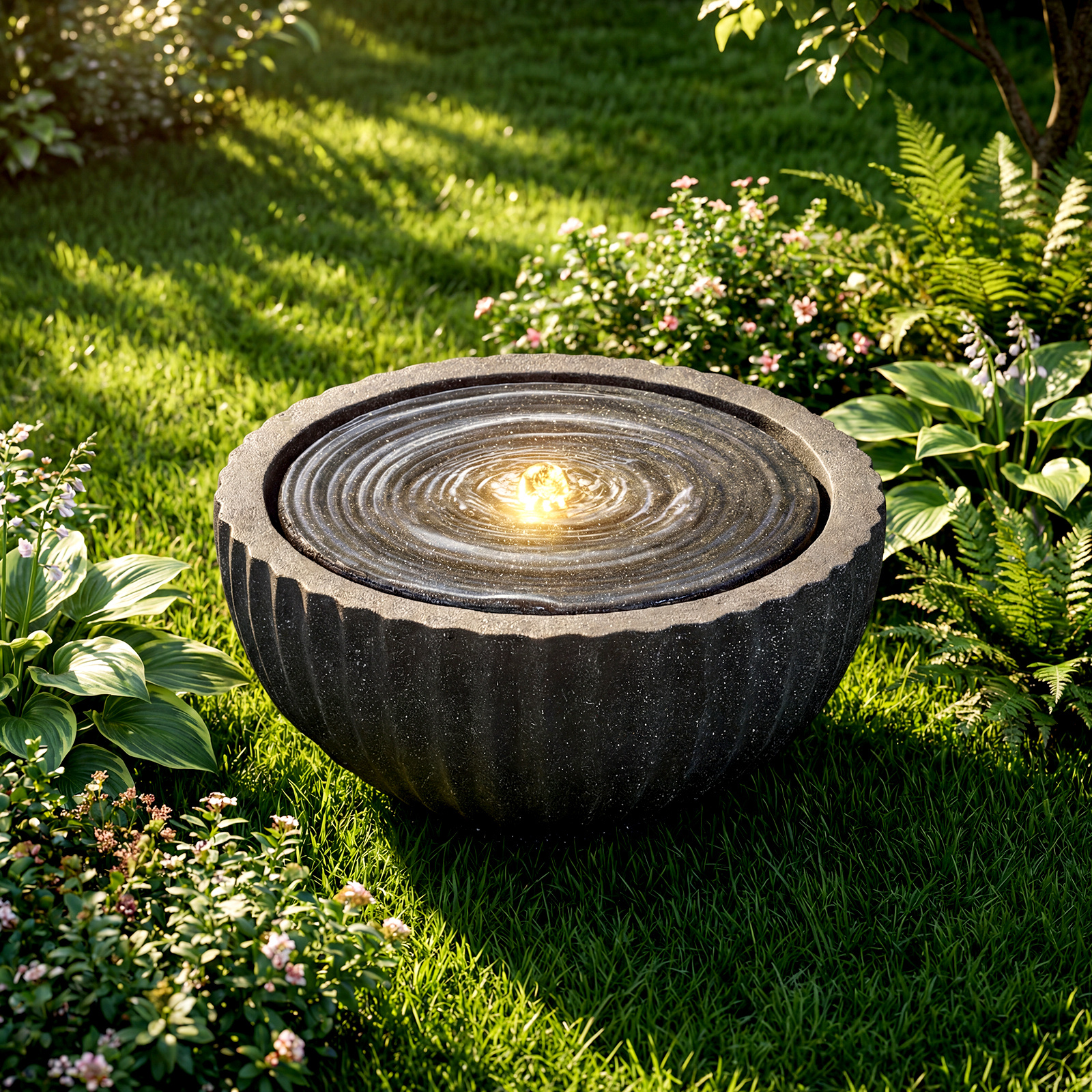 Gartenbrunnen Runder Springbrunnen mit LED Beleuchtung Kleiner Terrassenbrunnen