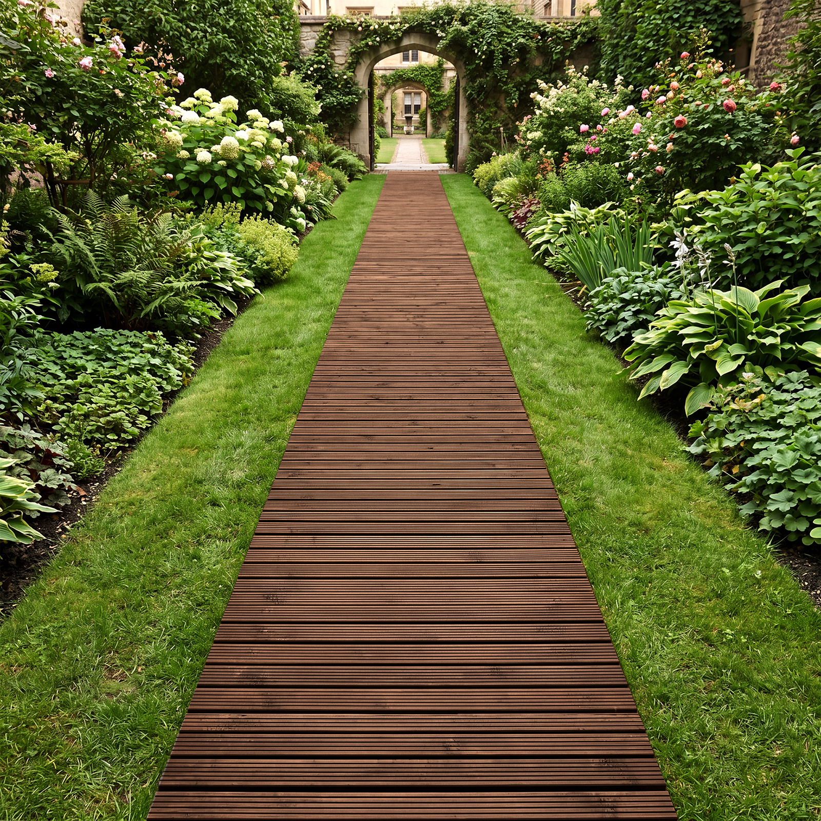 Gartenweg Holz Outdoor Rollweg mit Rutschfester Oberfläche Ausrollbarer Holzweg 367 x 55 cm Braun