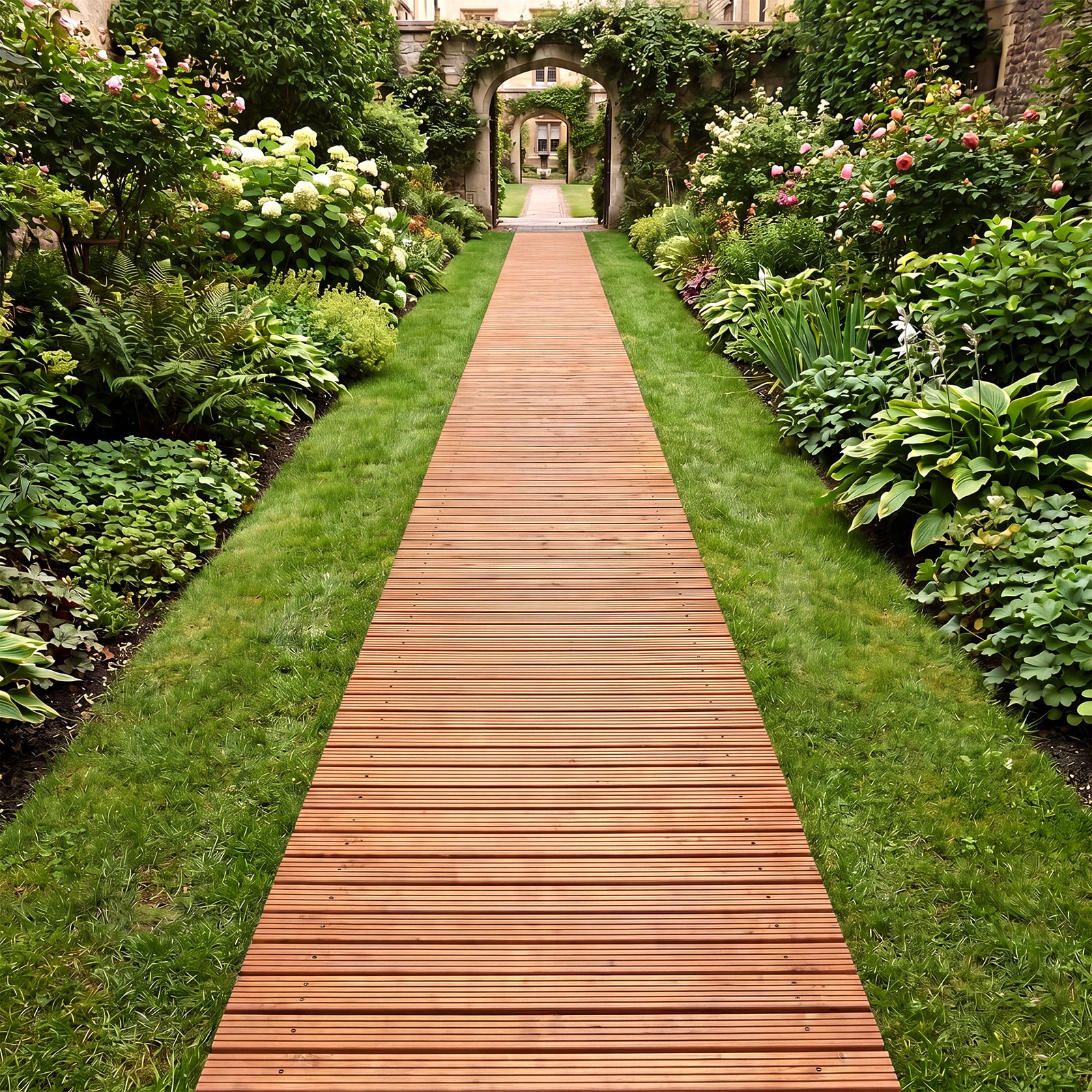 Gartenweg Holz Outdoor Rollweg mit Rutschfester Oberfläche Ausrollbarer Holzweg 367 x 55 cm Natur