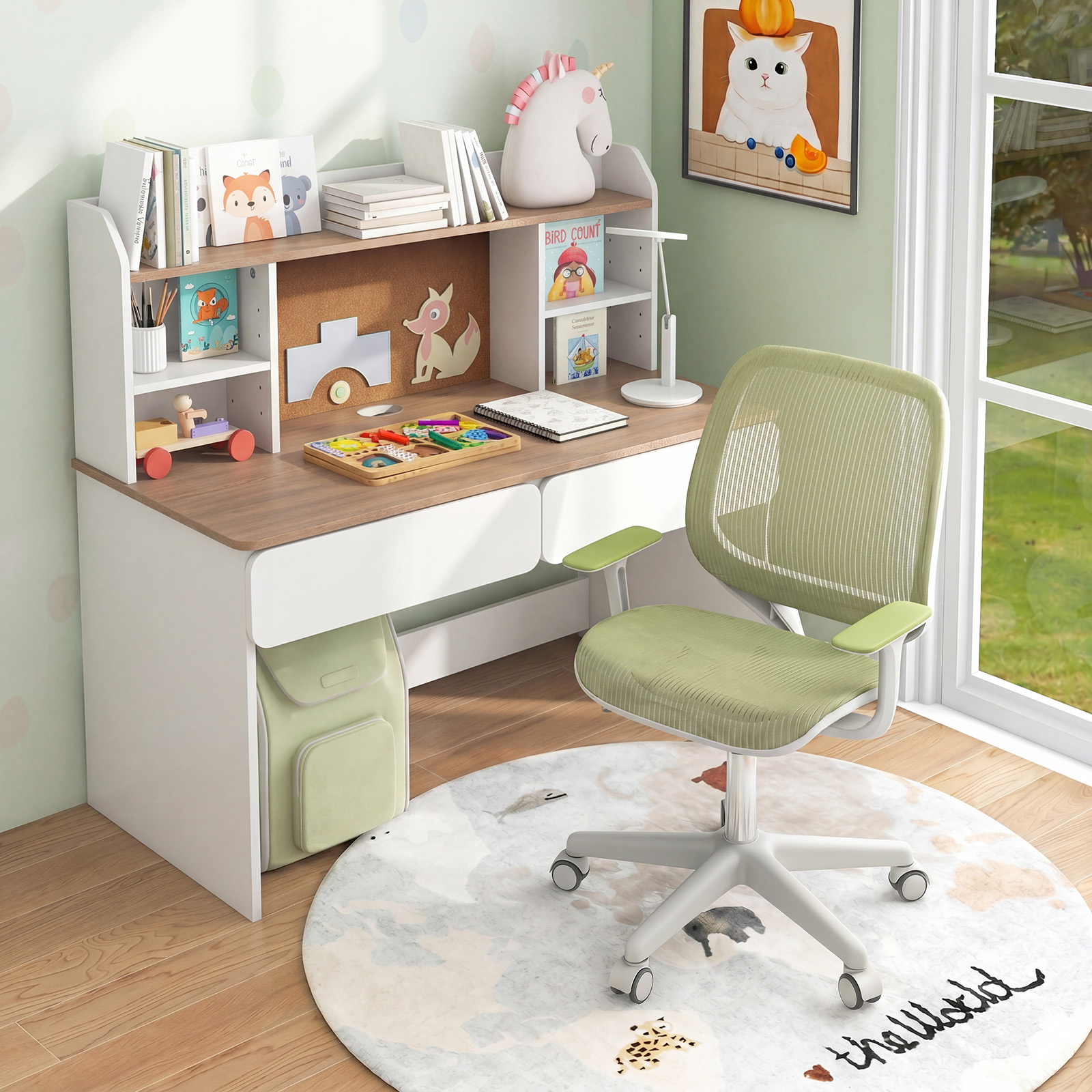 Höhenverstellbarer Kinderdrehstuhl mit Sitzbremse Ergonomischer Schreibtischstuhl Bürostuhl Grün
