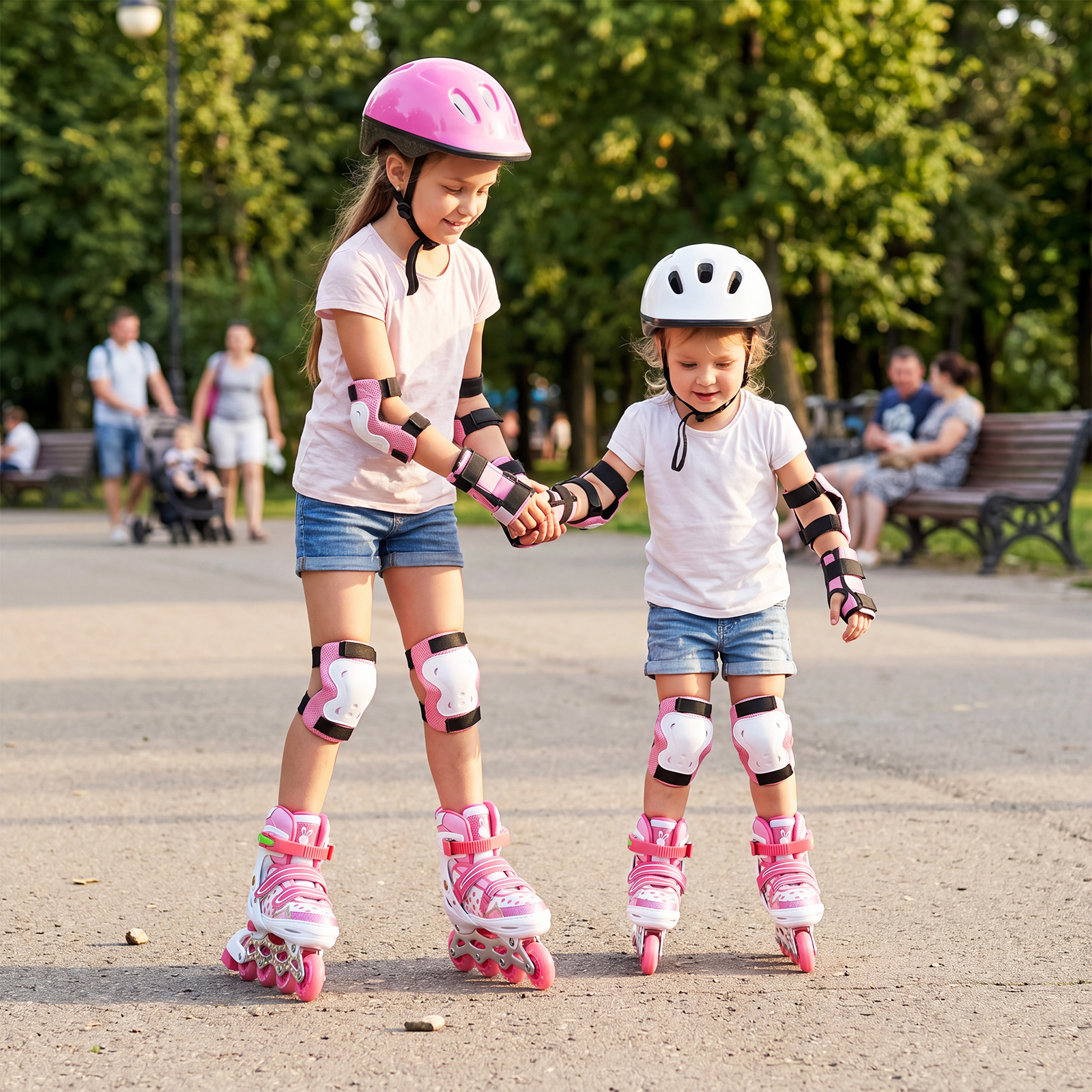 Inline Skates Kinder 4 Größen Verstellbare Inline-Skates mit leuchtenden Rädern Rosa L