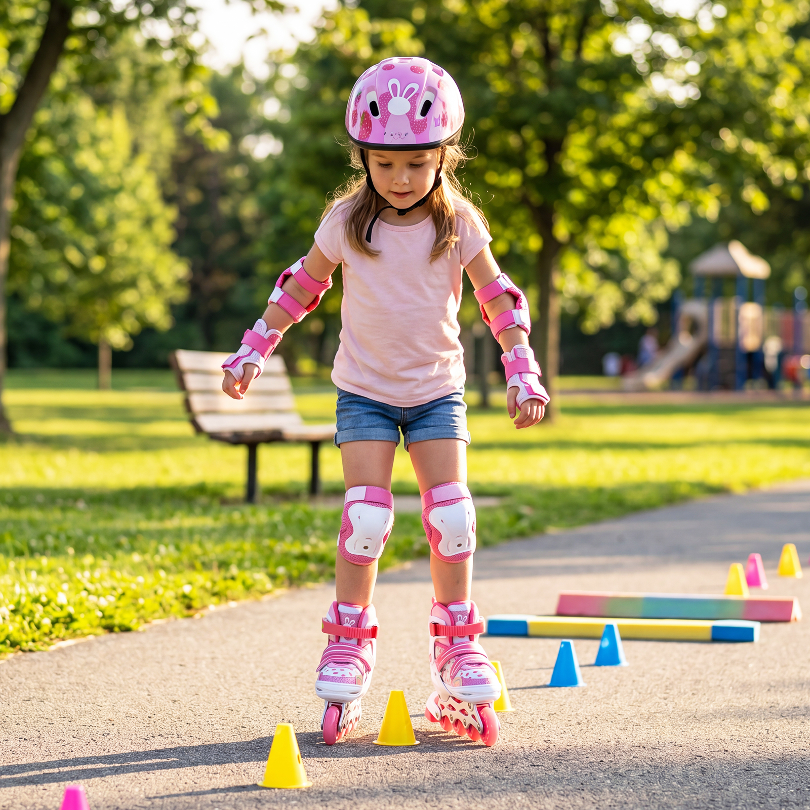 Inline Skates Kinder 4 Größen Verstellbare Inline-Skates mit leuchtenden Rädern Rosa S