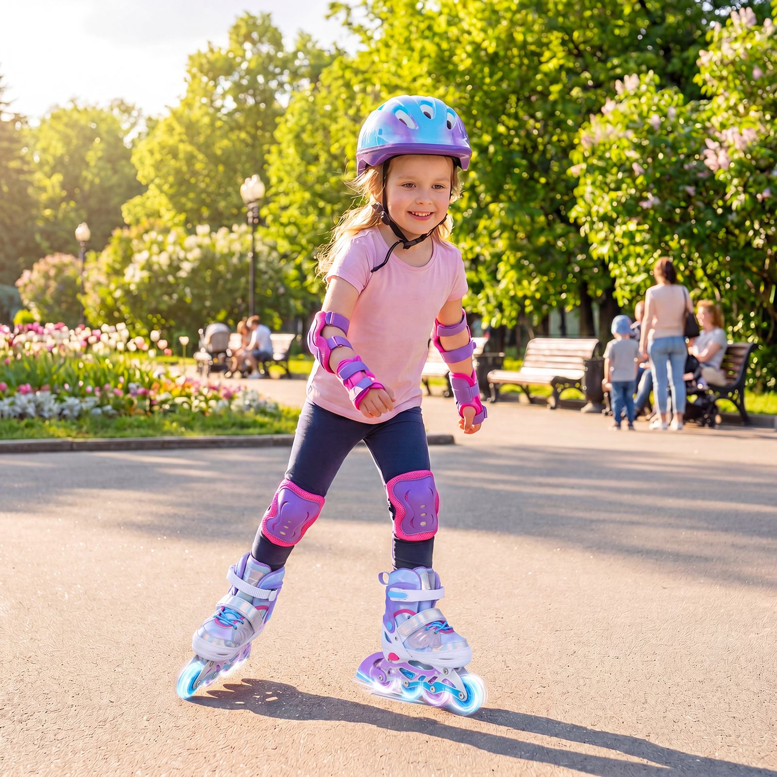 Inliner für Kinder Inline Skates 4 Größen Verstellbar Kinderrollschuhe mit Leuchtenden Rädern Blau S