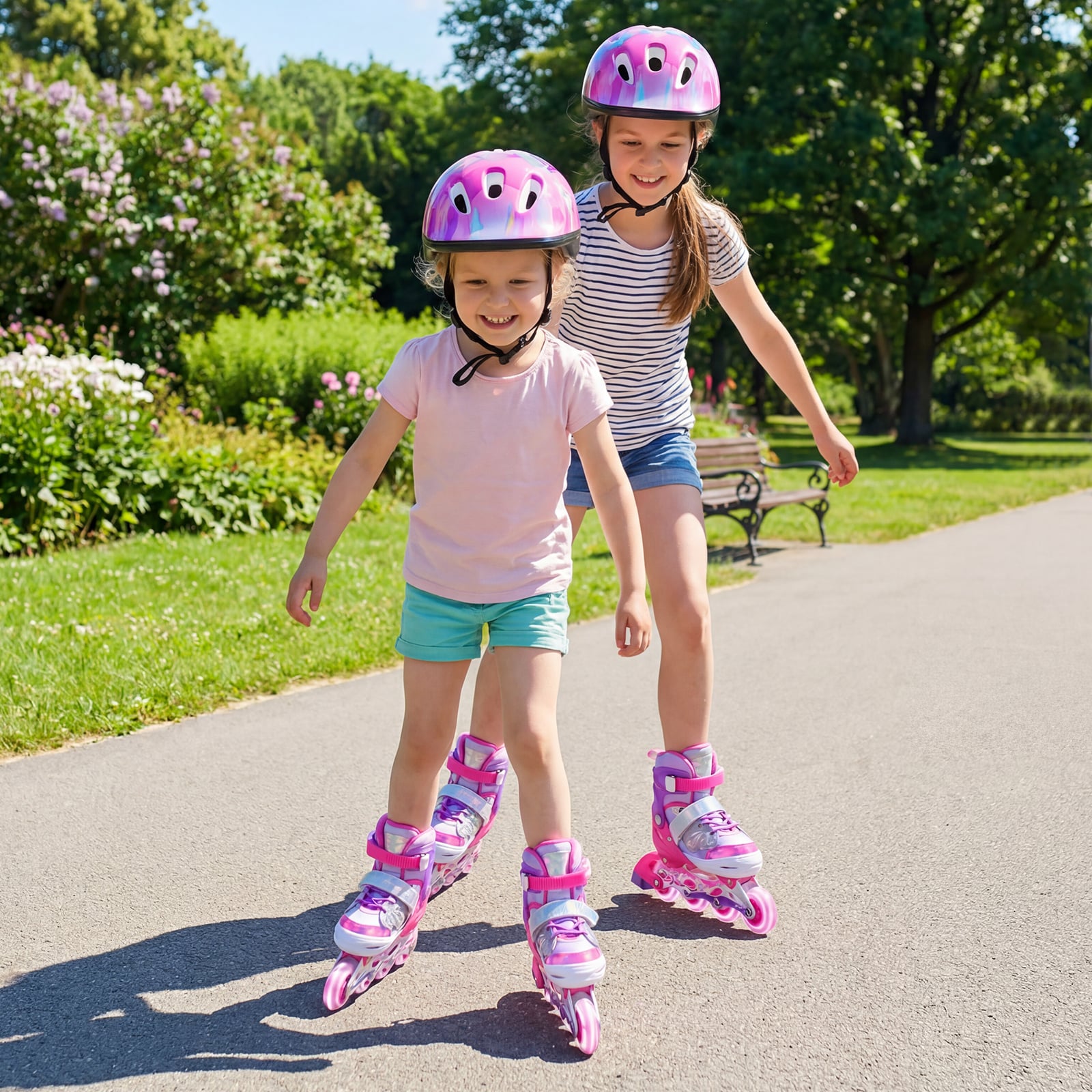 Inliner für Kinder Inline Skates 4 Größen Verstellbar Kinderrollschuhe mit Leuchtenden Rädern Rosa S