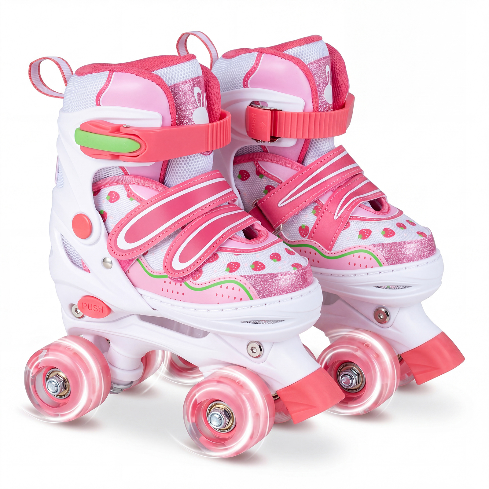 Kinder Rollschuhe Rollerskates mit 4 Größen Verstellbar und LED Rädern Rosa 30-33